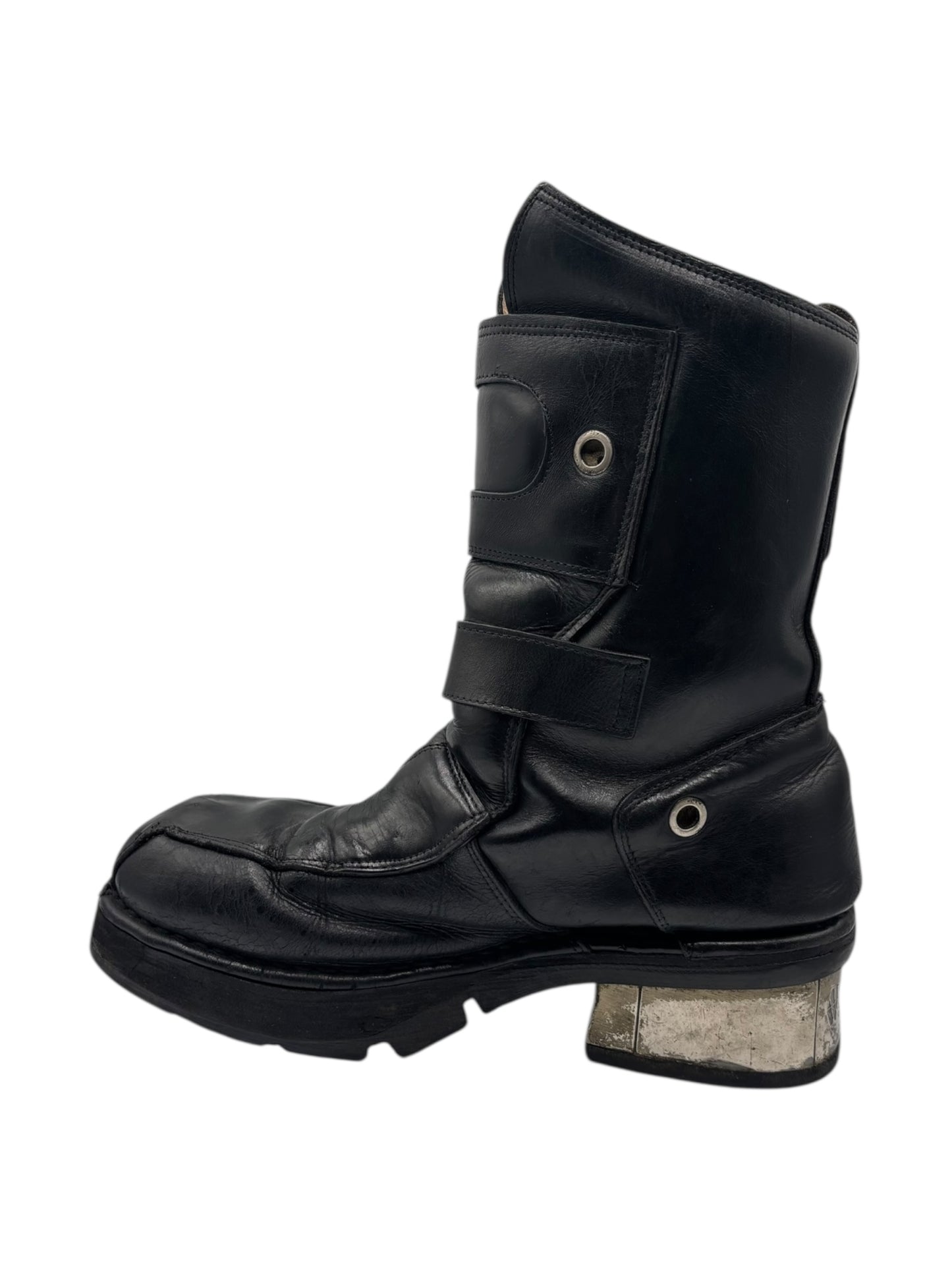 Extremely rare vintage New Rock buckled raised-heel leather boots size 42