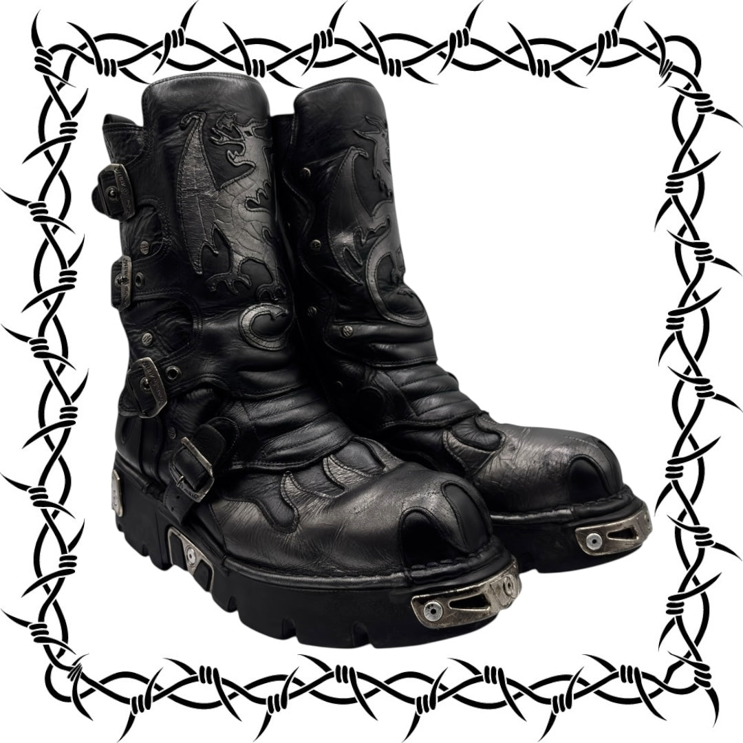 Vintage New Rock grey flame dragon reactor boots size 44