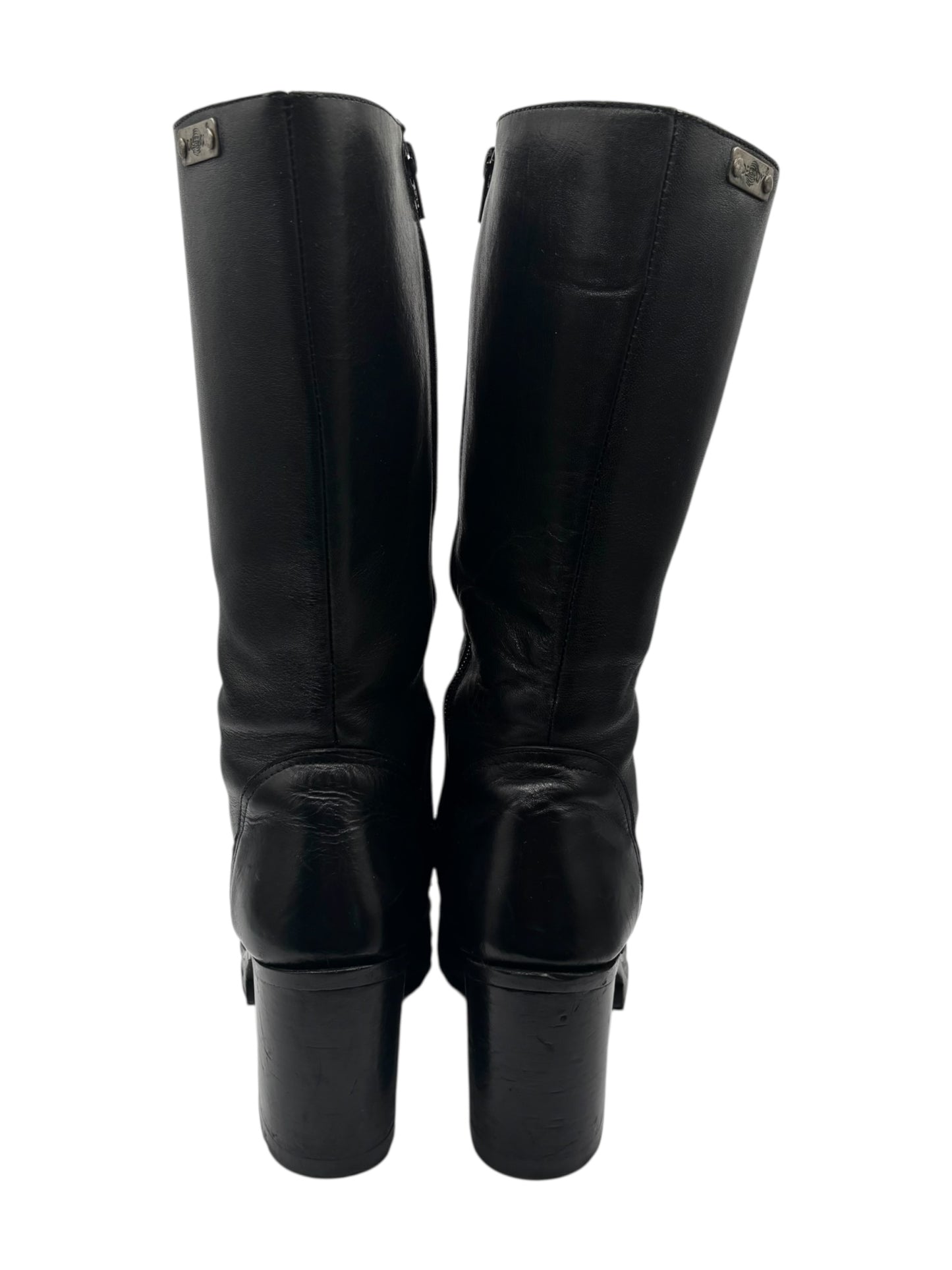 Beautiful vintage 90s Destroy knee high black block platform boots size 38