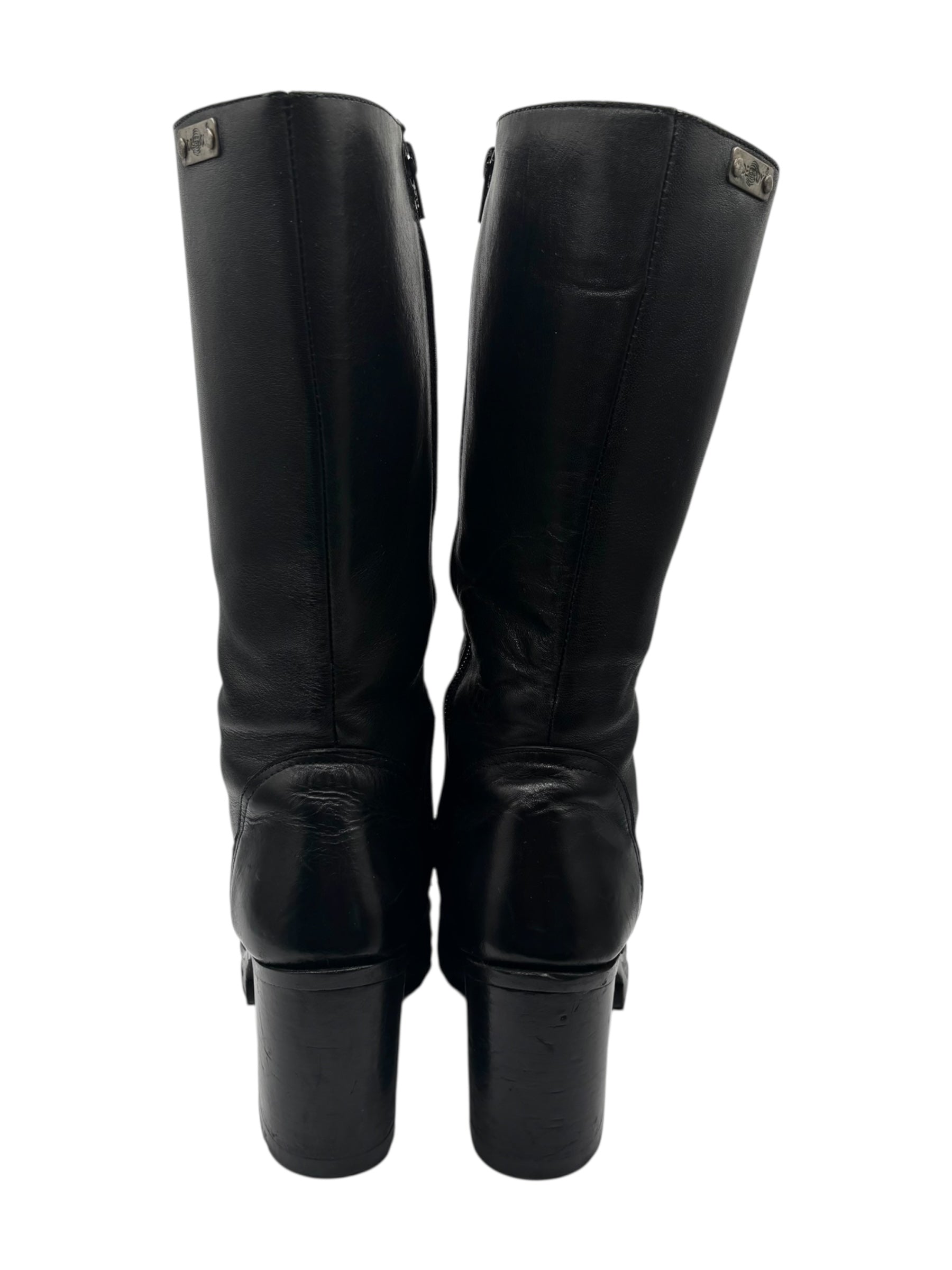 Beautiful vintage 90s Destroy knee high black block platform boots size 38