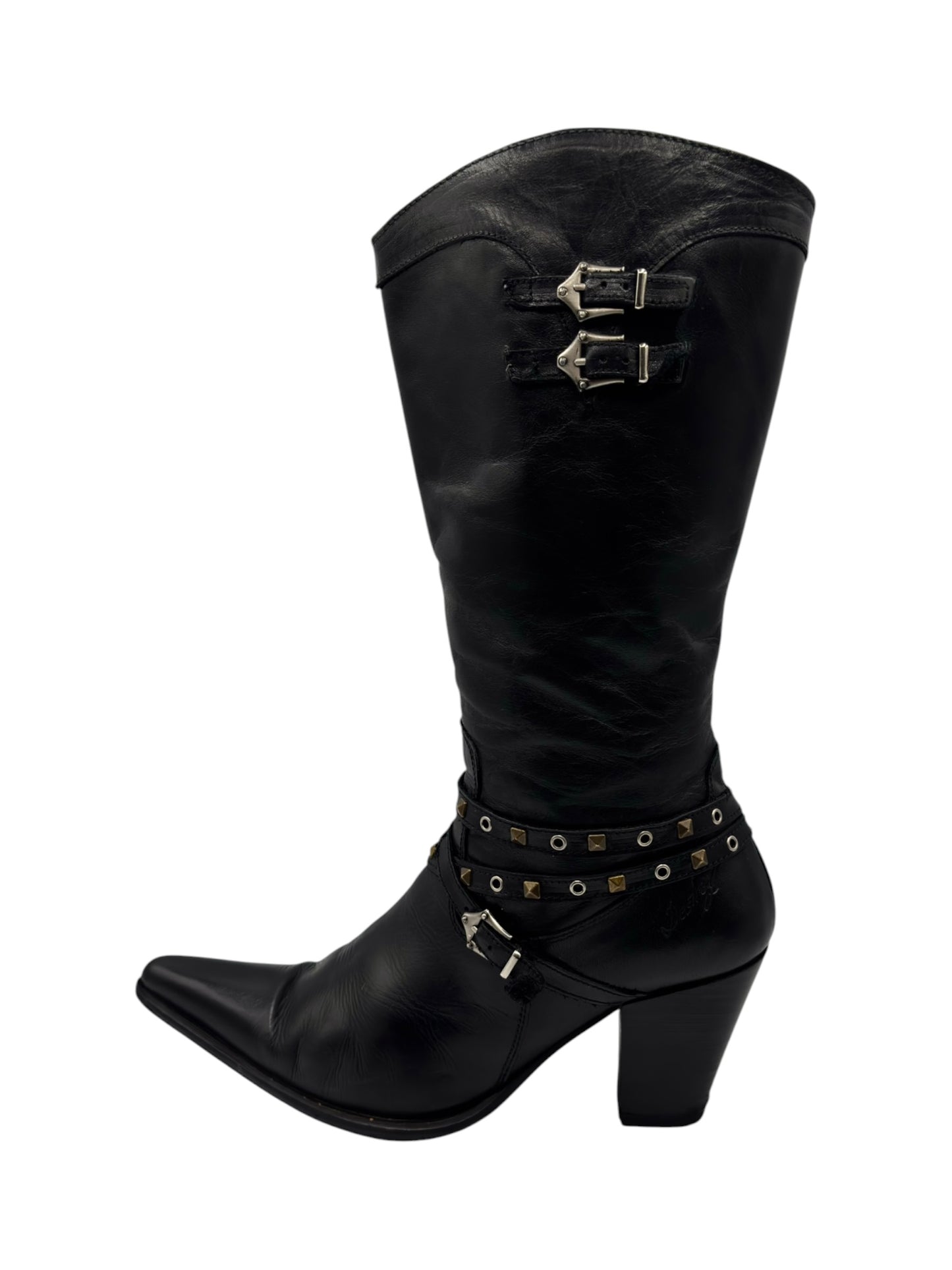 Vintage Destroy knee high pointy leather boots
