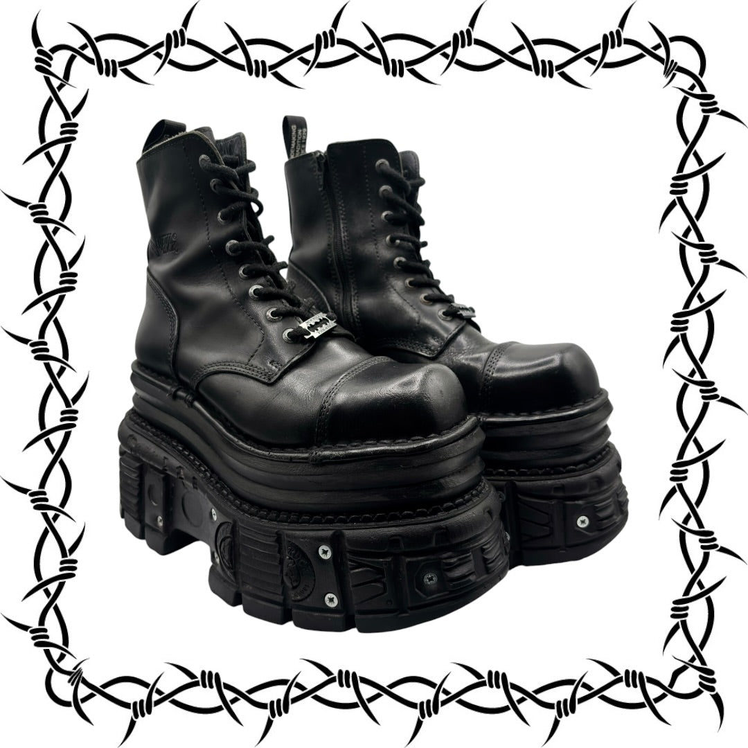 New Rock mega platform techno leather boots
