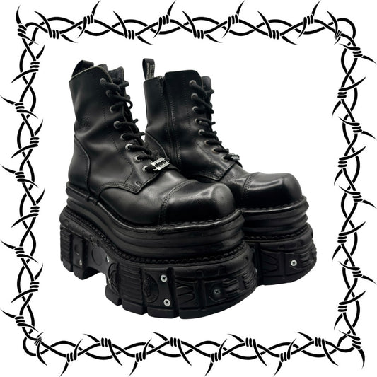 New Rock mega platform techno leather boots