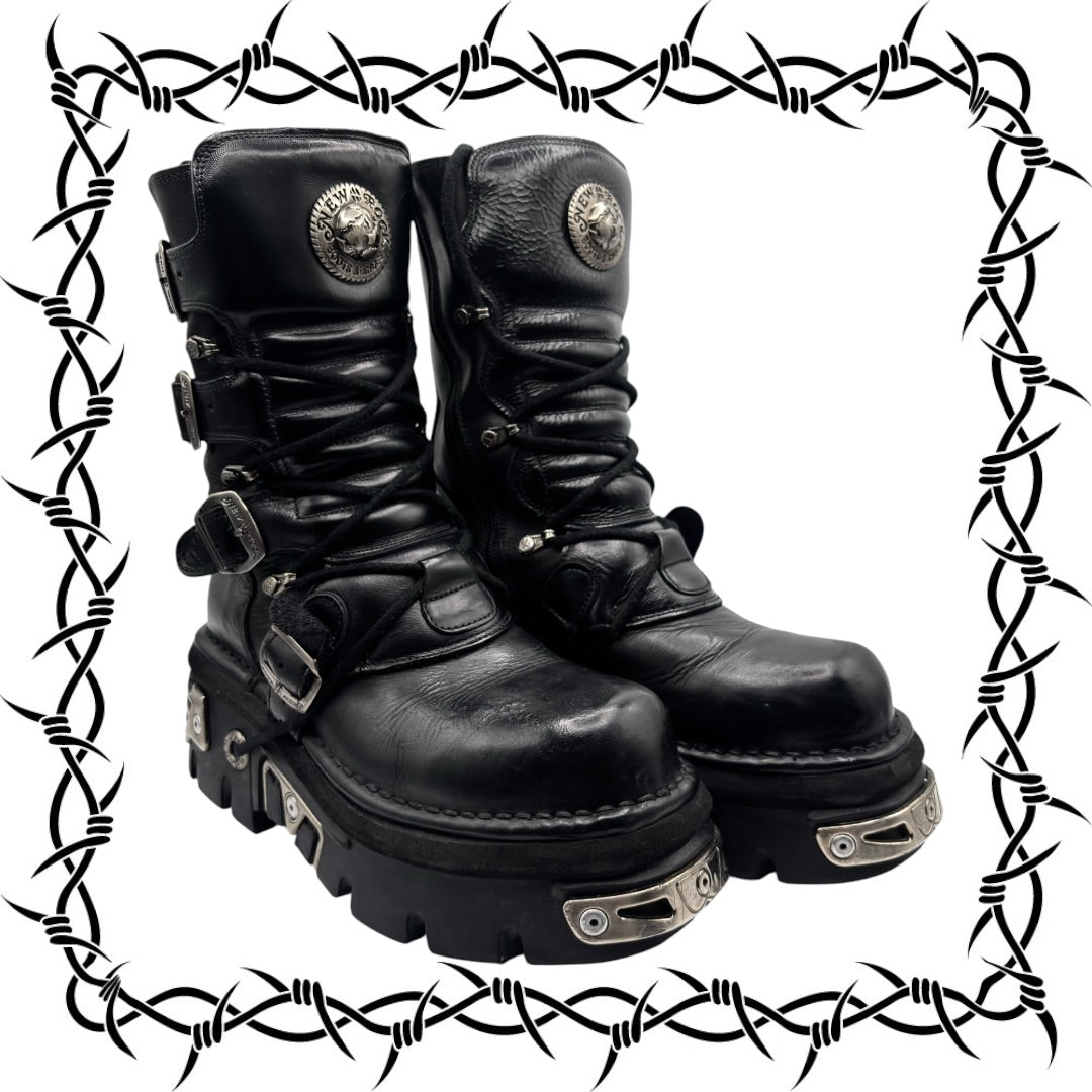 Vintage New Rock reactor mid-calf leather boots