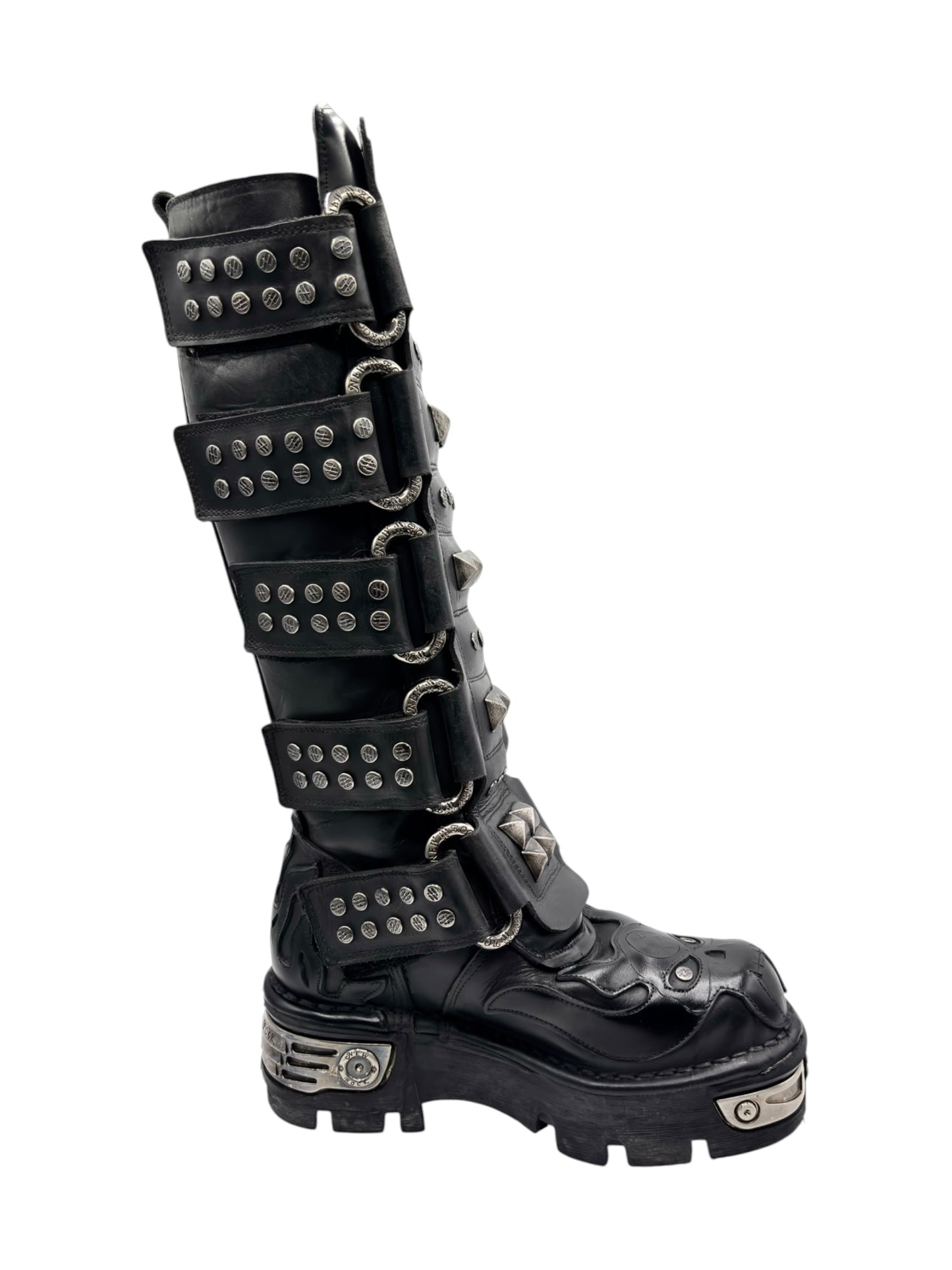 Vintage New Rock knee high studded demon leather boots
