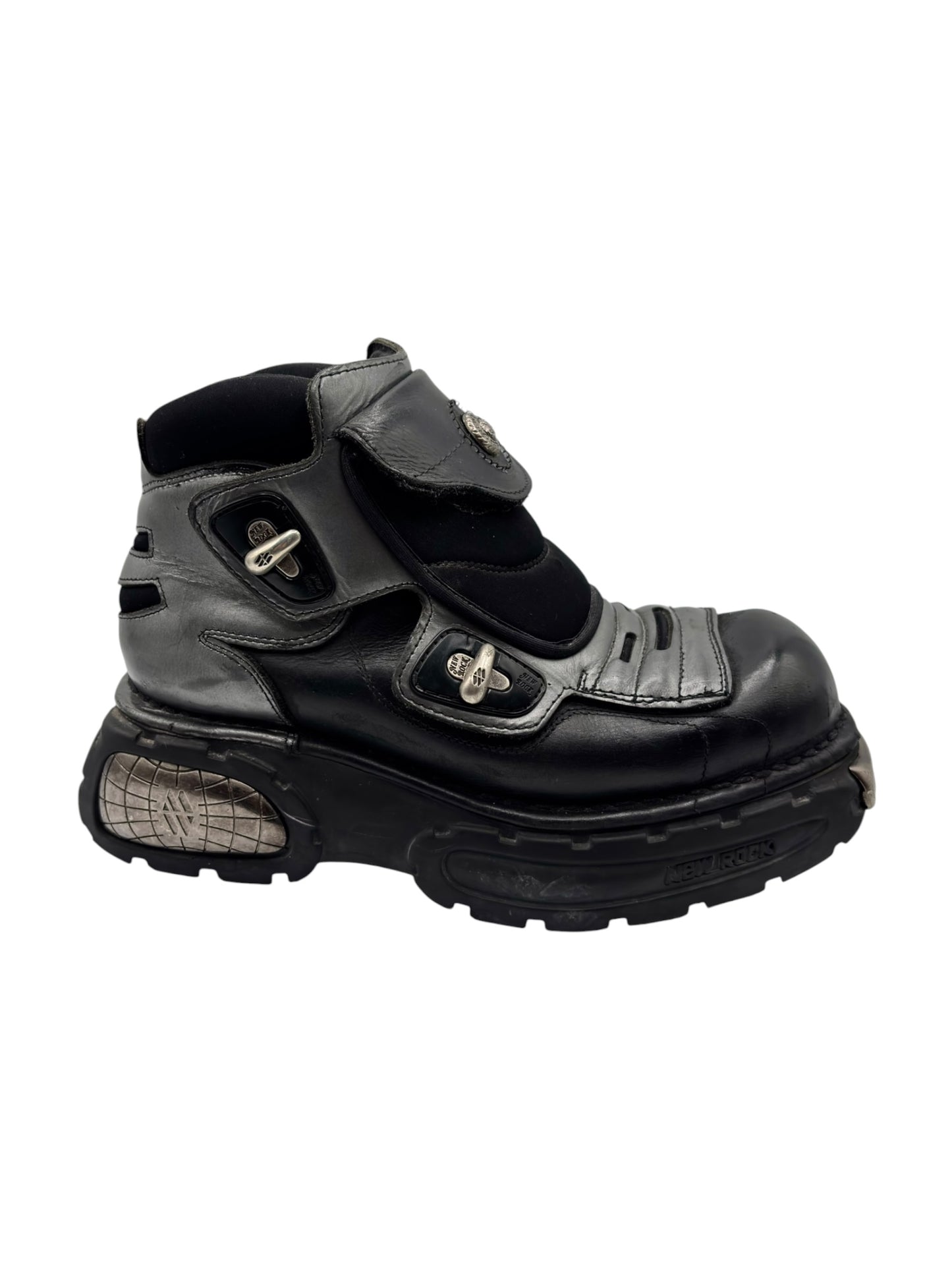 Vintage New Rock atom black leather platform boots