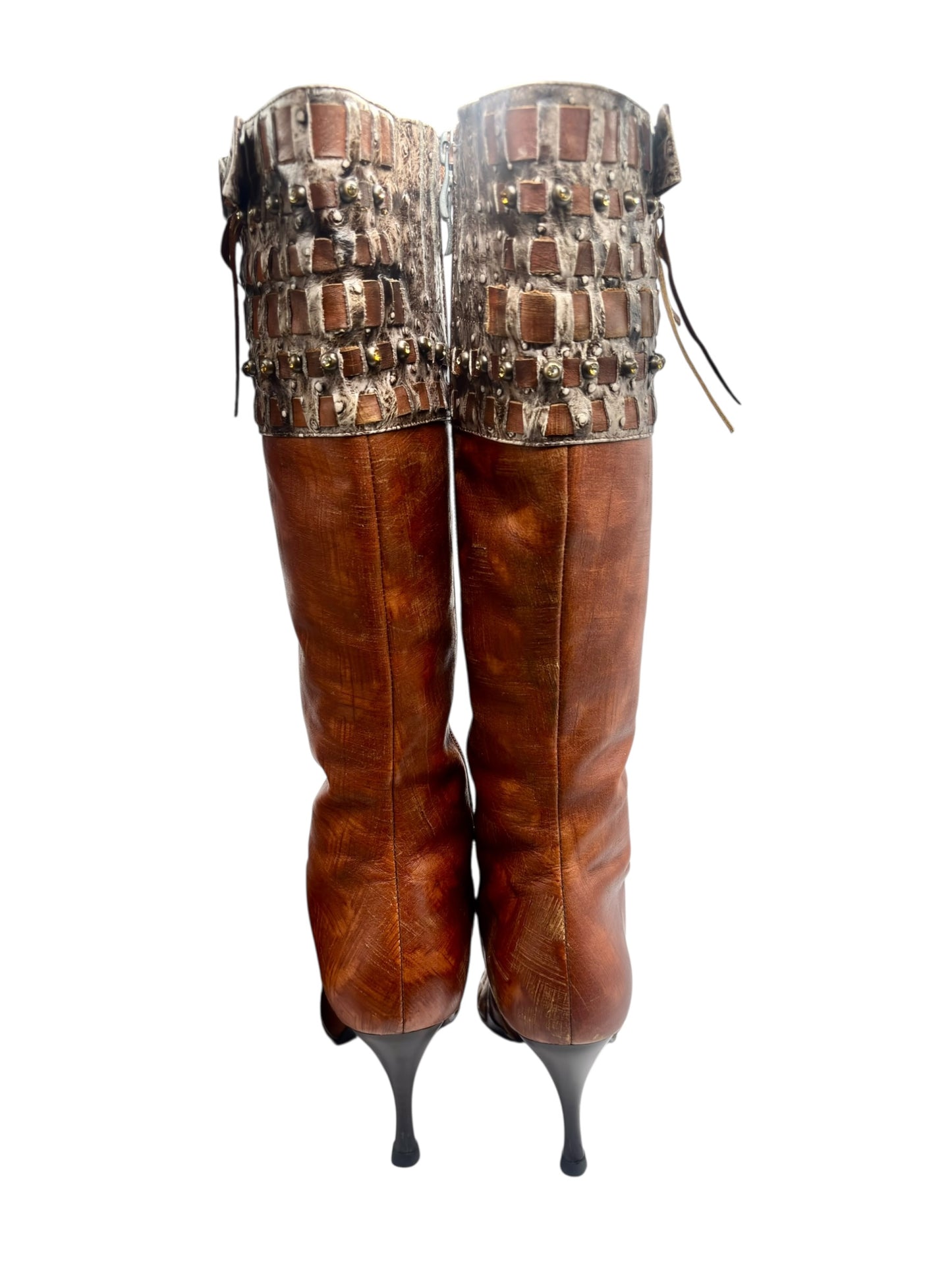 Knee high brown leather boots size 38