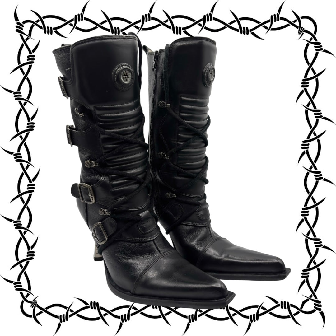 Vintage New Rock biker heels size 38