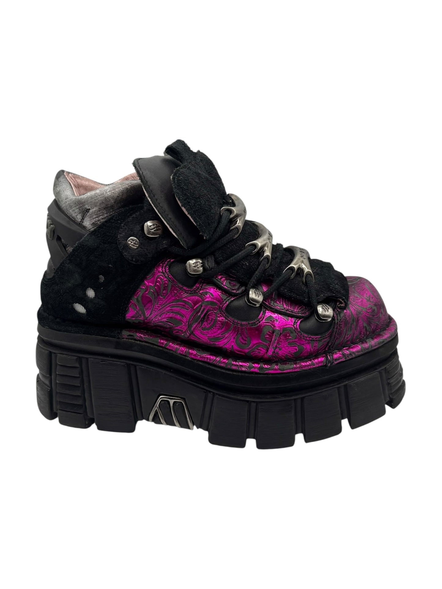 Rare vintage New Rock pink patterned M-106B platform boots size 39