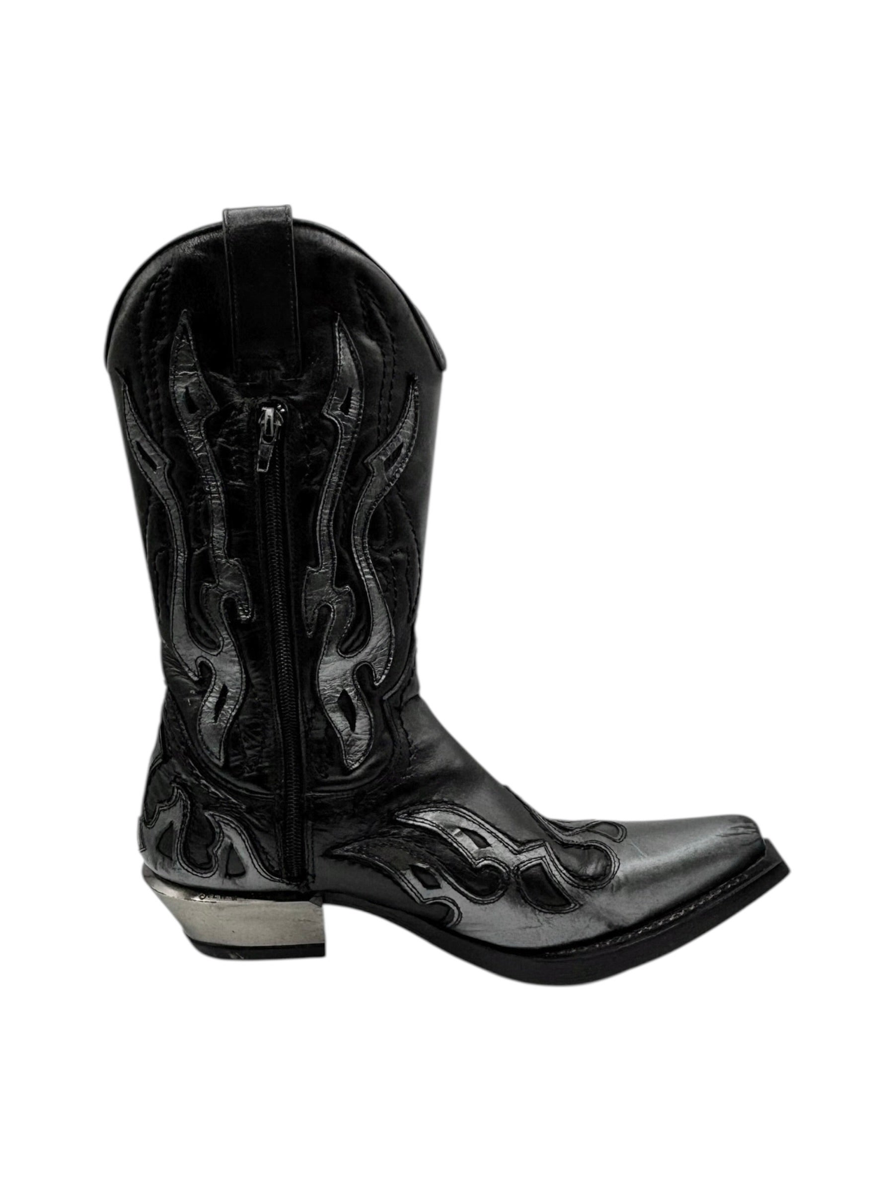 Beautiful vintage New Rock grey flame leather cowboy boots size 41