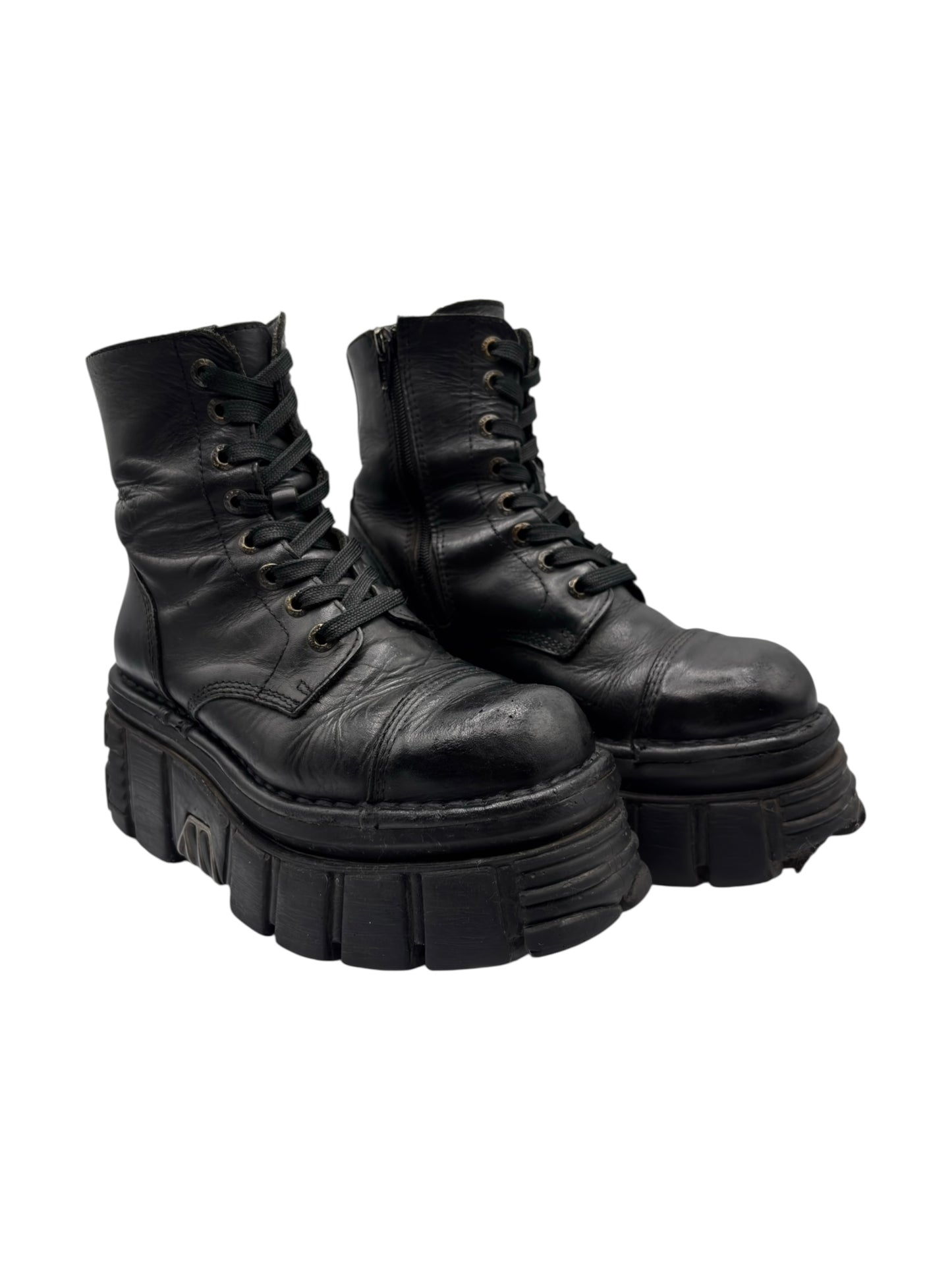 New Rock mili lace-up leather platform boots size 37