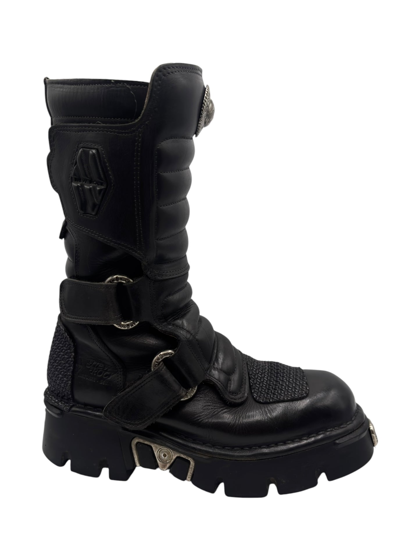 Vintage New Rock knee high velcro leather platform boots