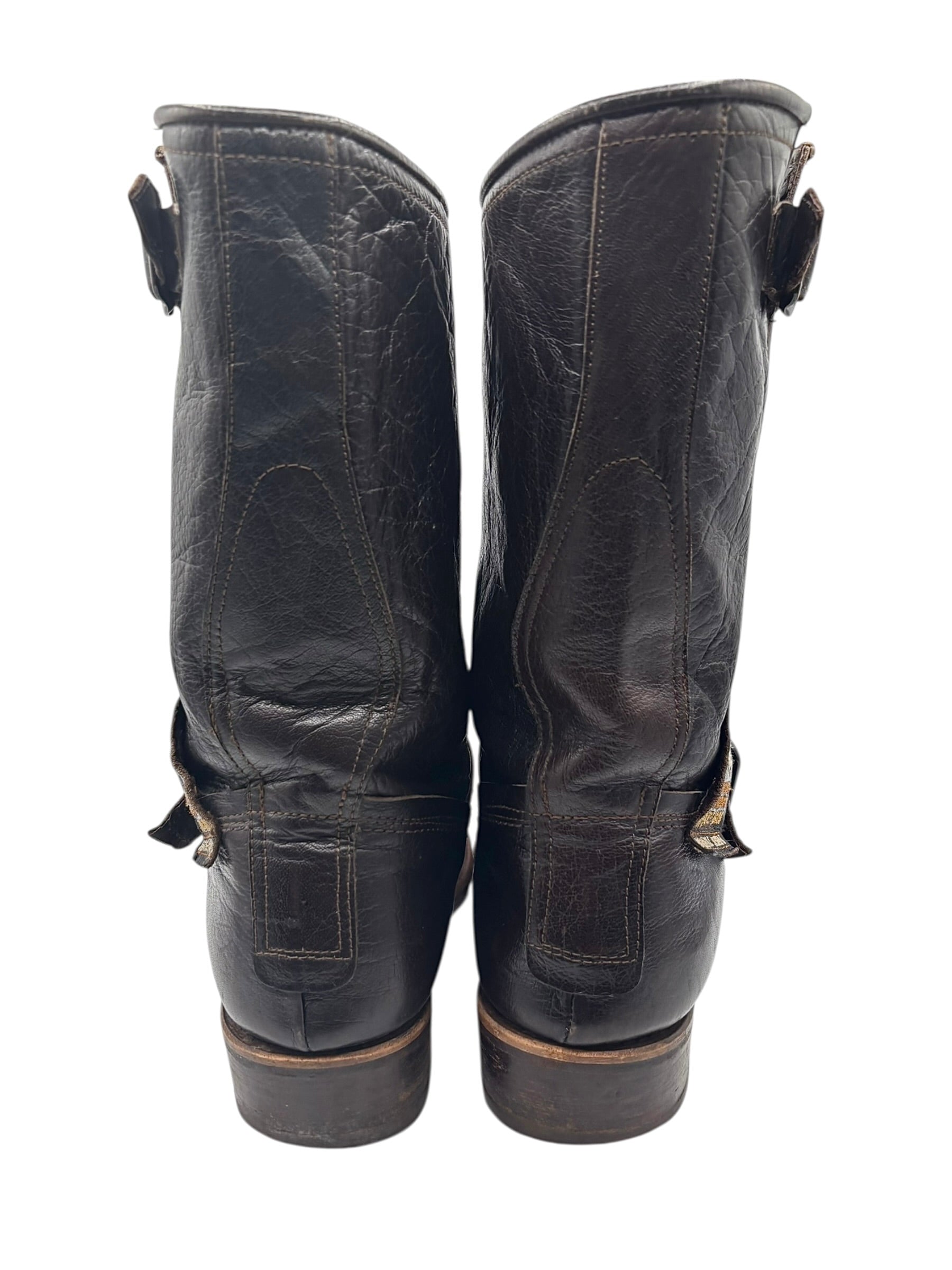 Vintage New Rock dark brown hand-made leather motorcycle boots size 44