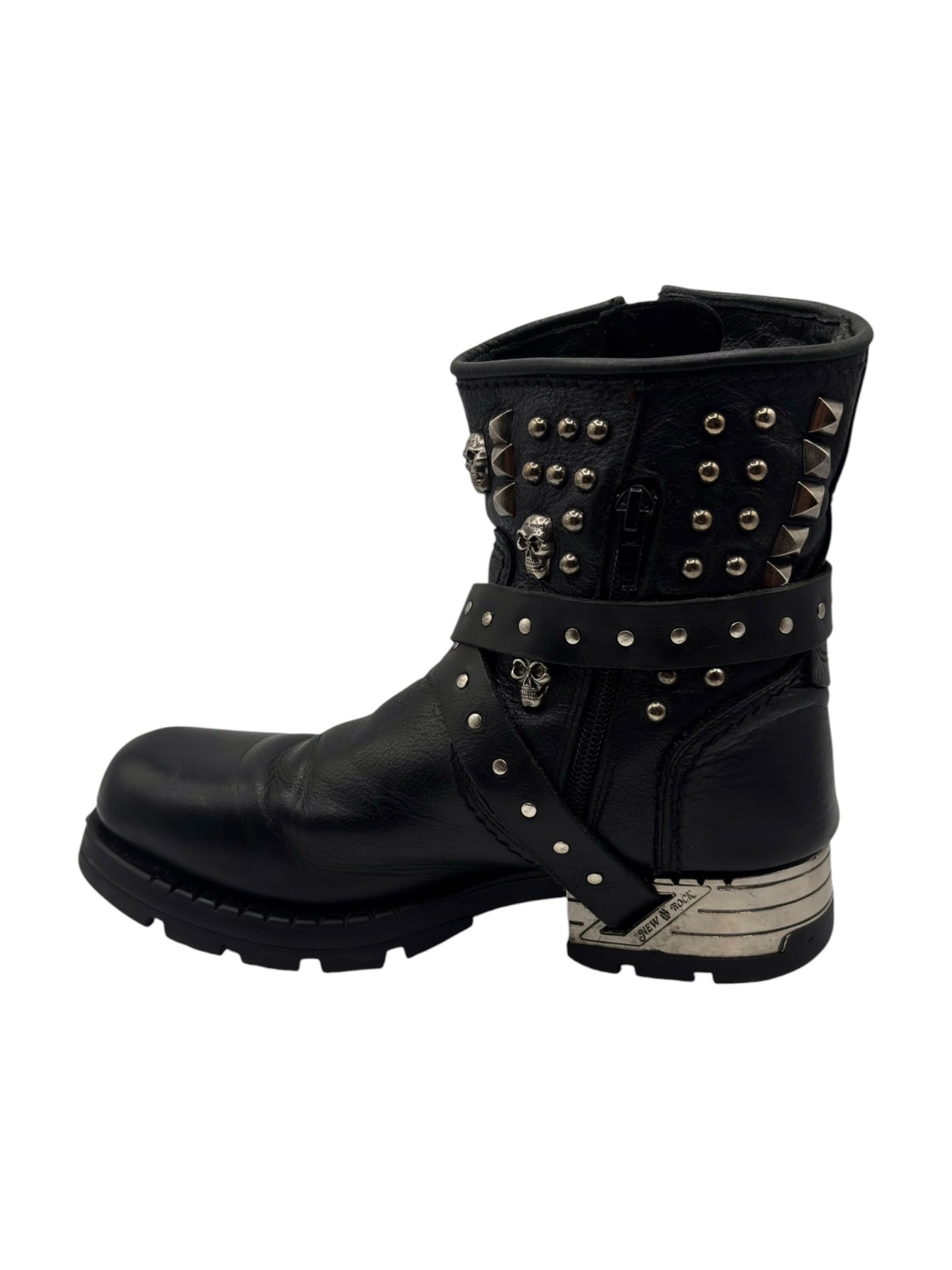 Vintage New Rock leather studded strap biker boots