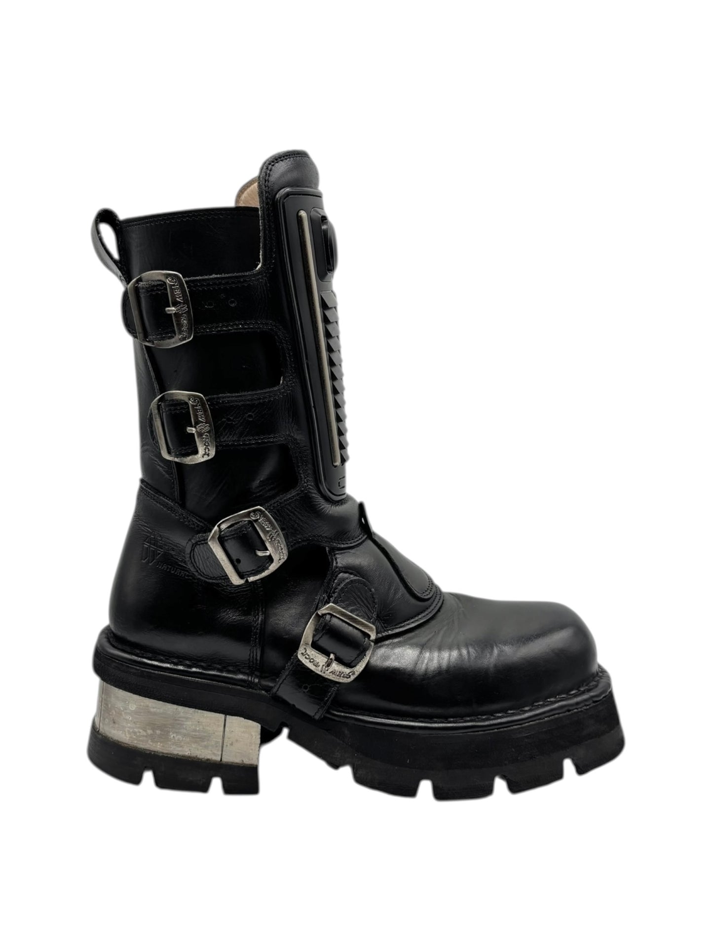 Vintage New Rock buckled raised-heel mid-calf leather boots size 39