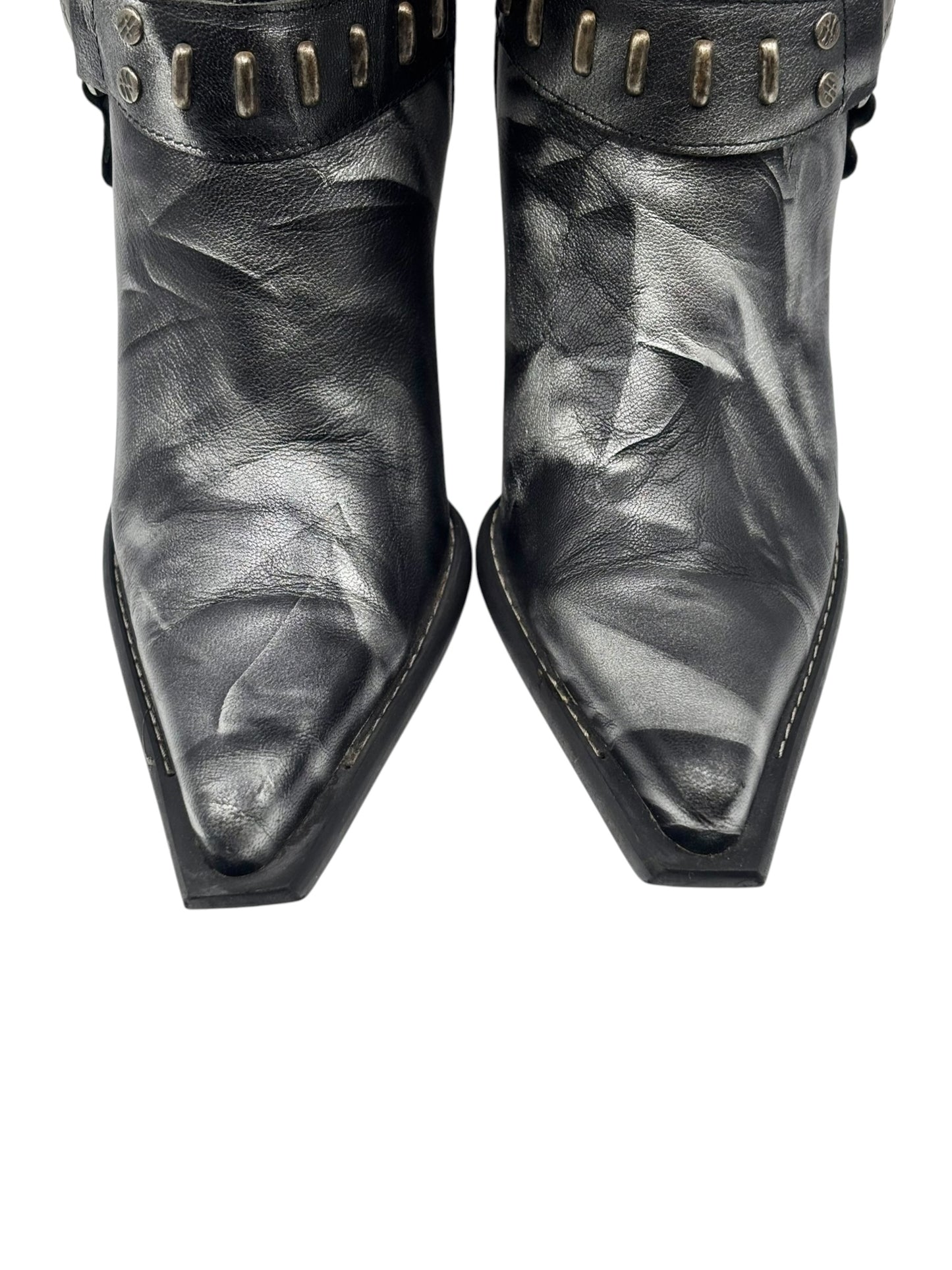 Vintage New arock pointy grey camo leather mid-calf boots