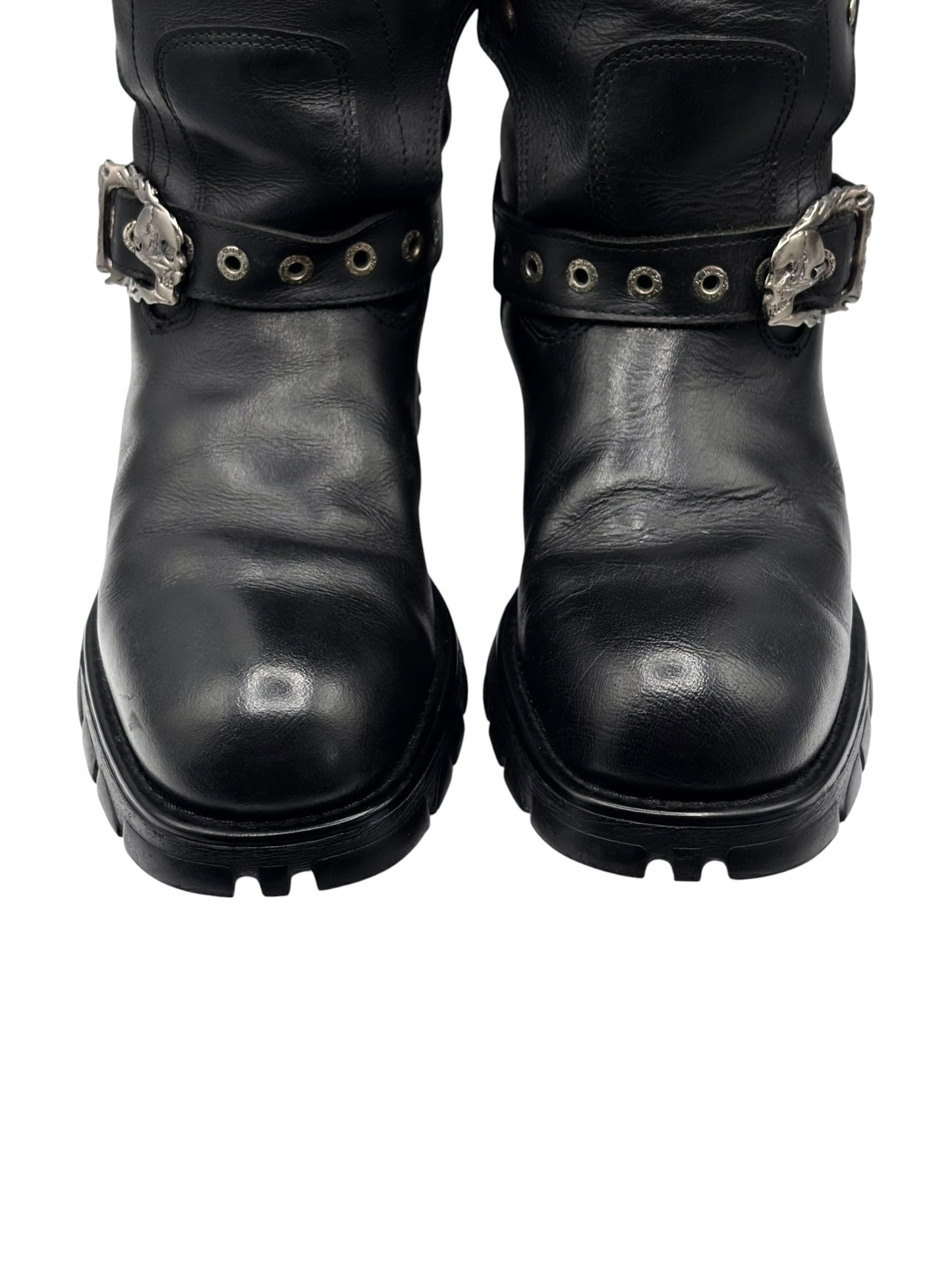 Vintage New Rock mid-calf leather biker boots