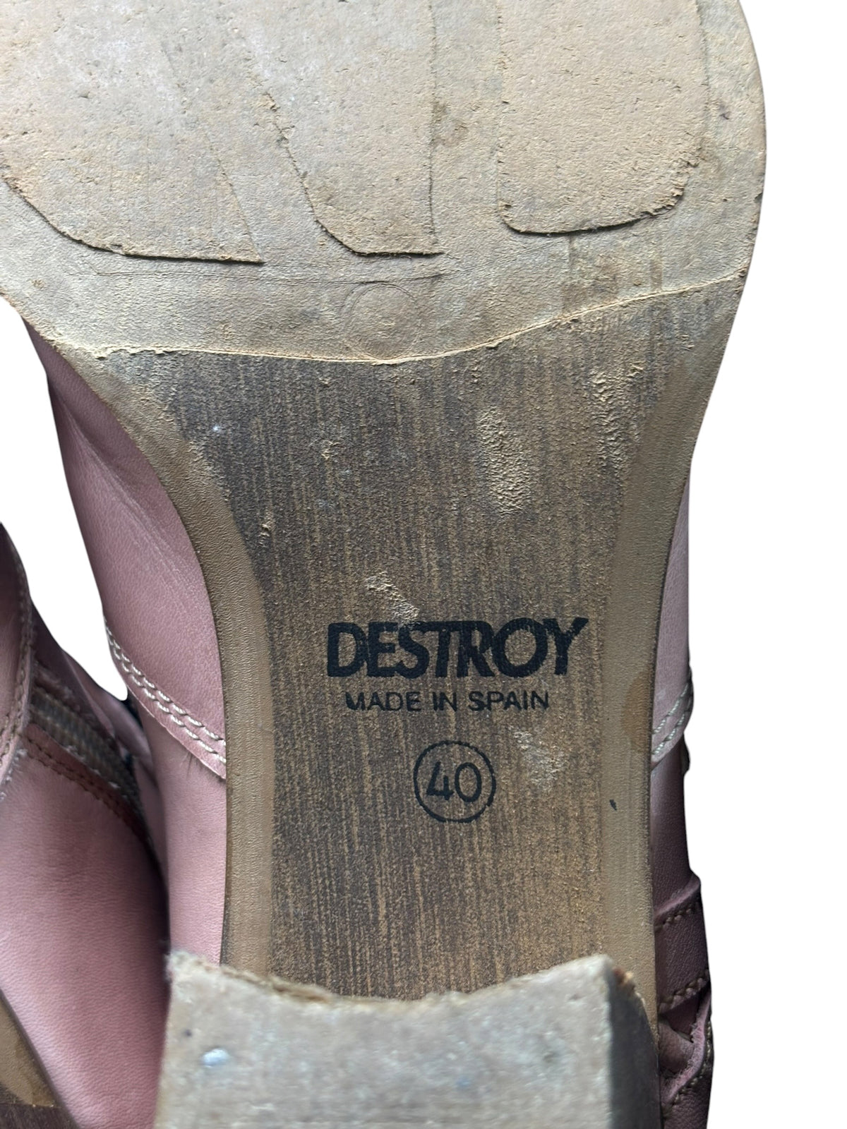 Boot outsole with printed DESTROY logo and MADE IN SPAIN text