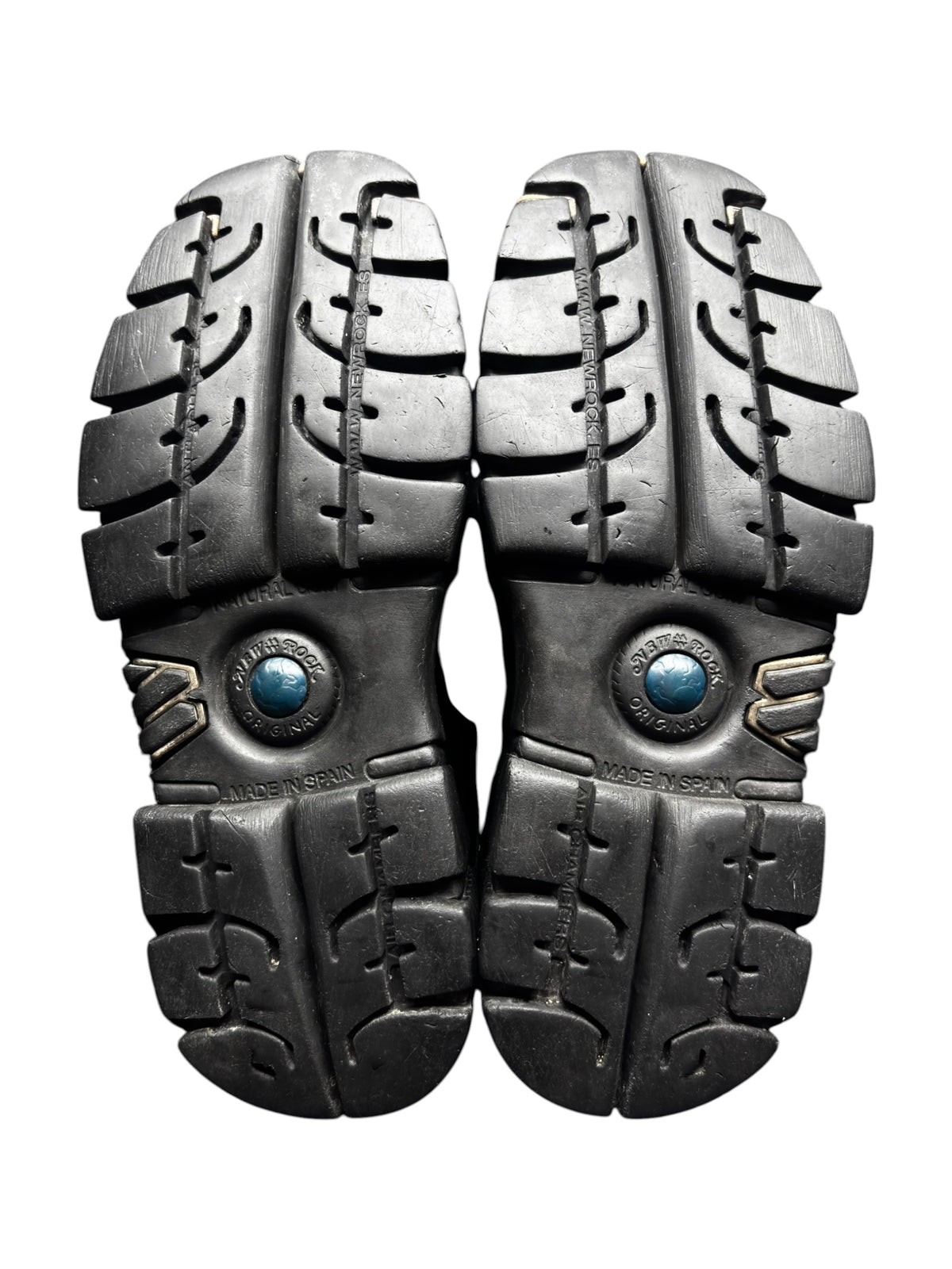 Vintage New Rock studded strap platform boots, pair of textured platform soles