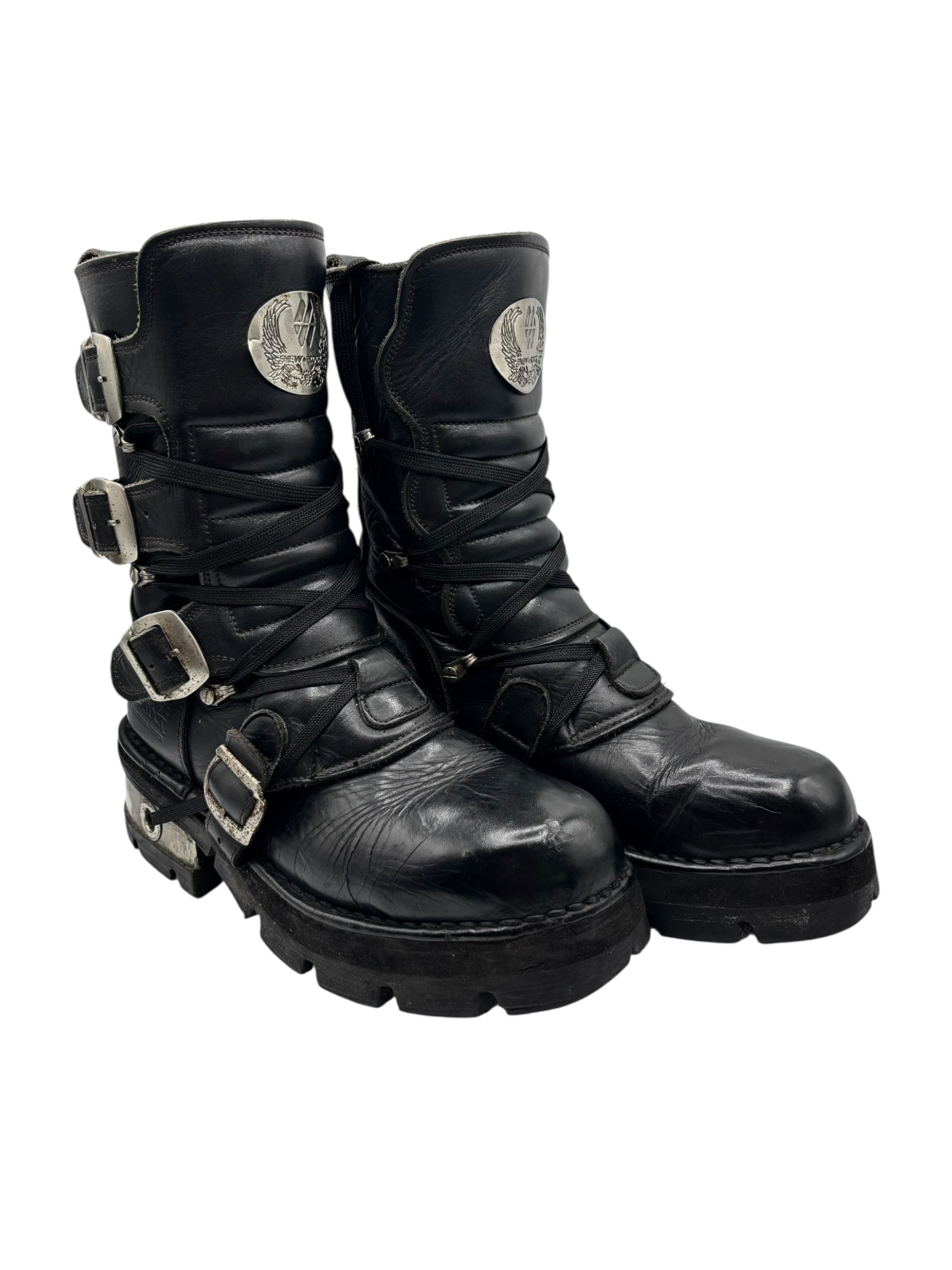 Vintage New Rock leather mid-calf boots from early 90s size 38