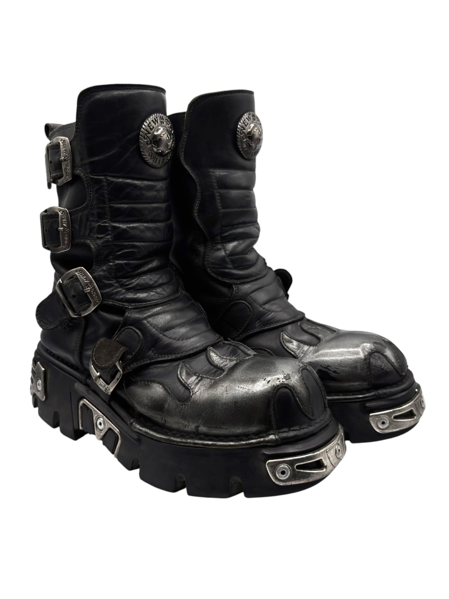 Vintage New Rock grey flame mid-calf reactor leather boots