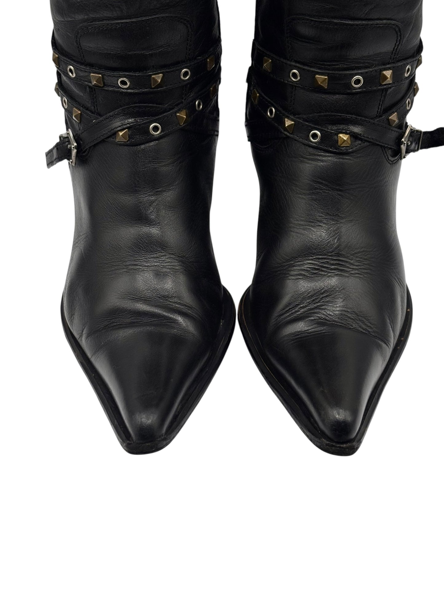 Vintage Destroy knee high pointy leather boots