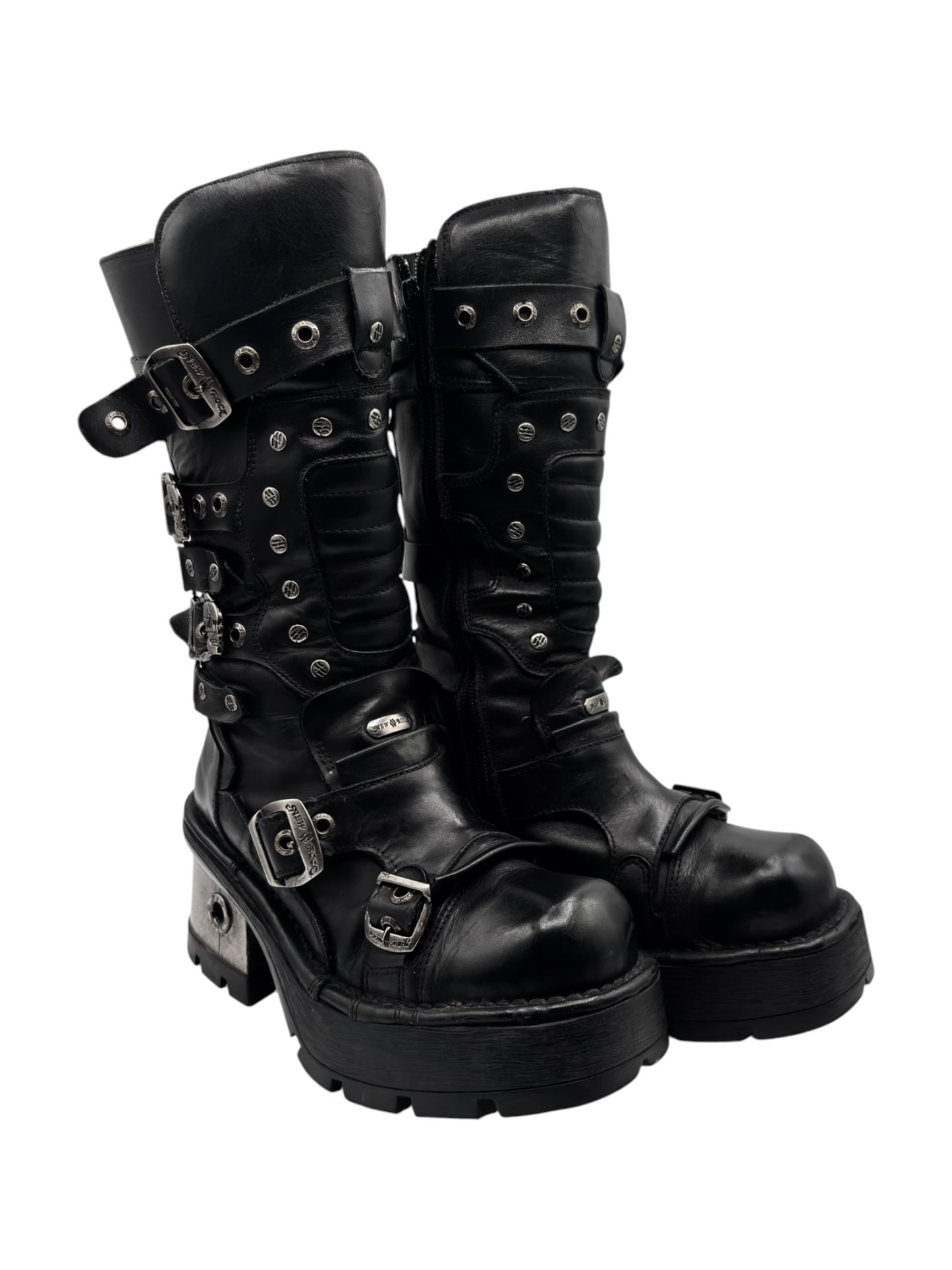 Vintage New Rock knee high studded leather boots