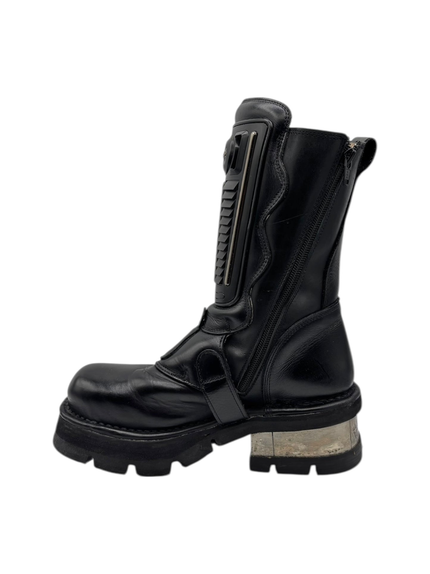 Vintage New Rock buckled raised-heel mid-calf leather boots size 39