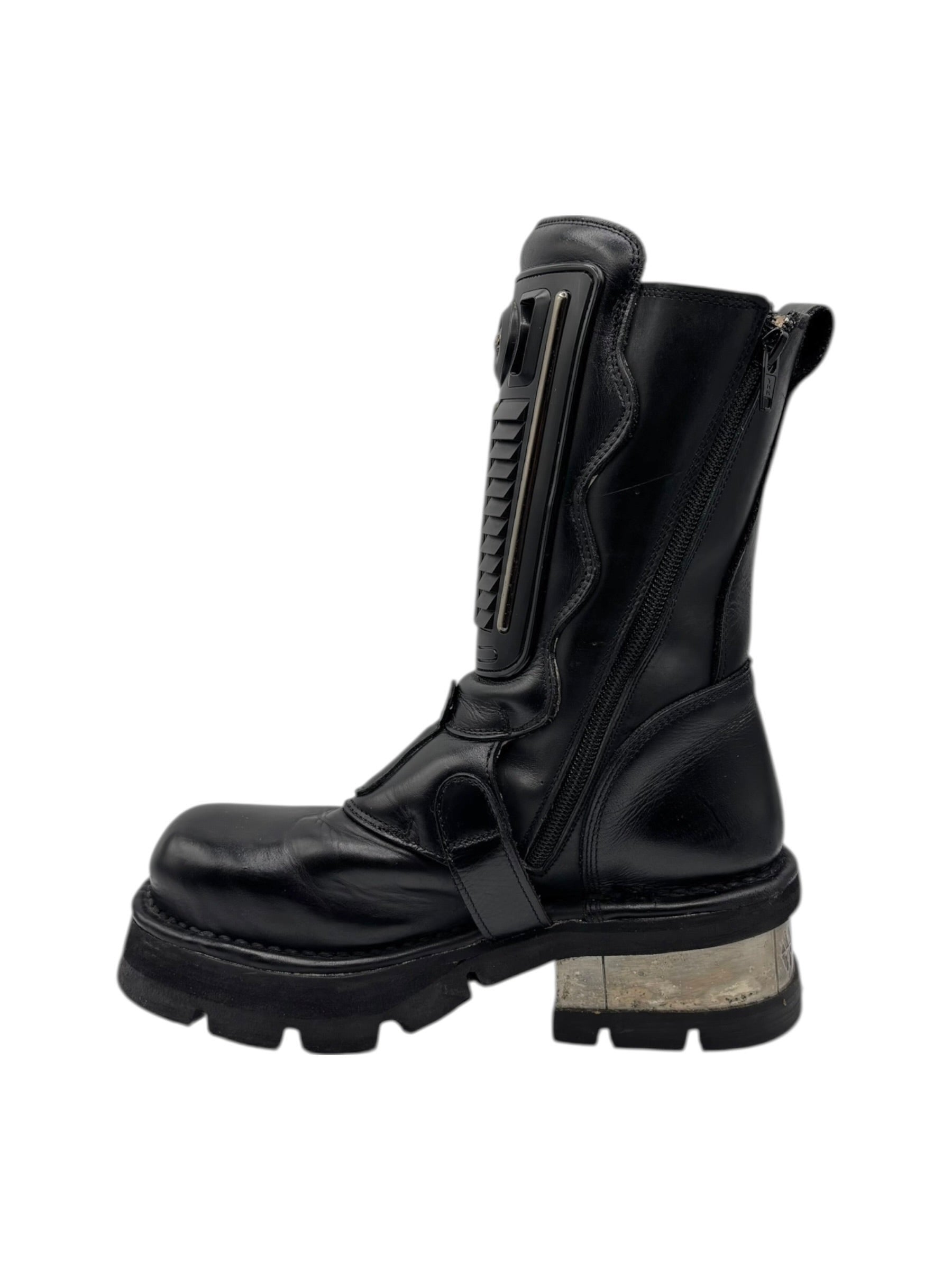 Vintage New Rock buckled raised-heel mid-calf leather boots size 39