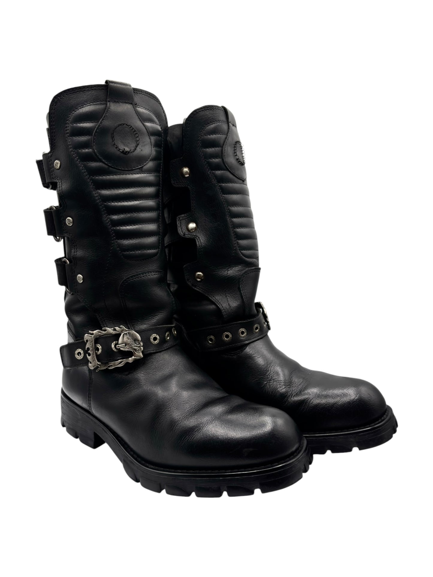 Vintage New Rock mid-calf leather biker boots