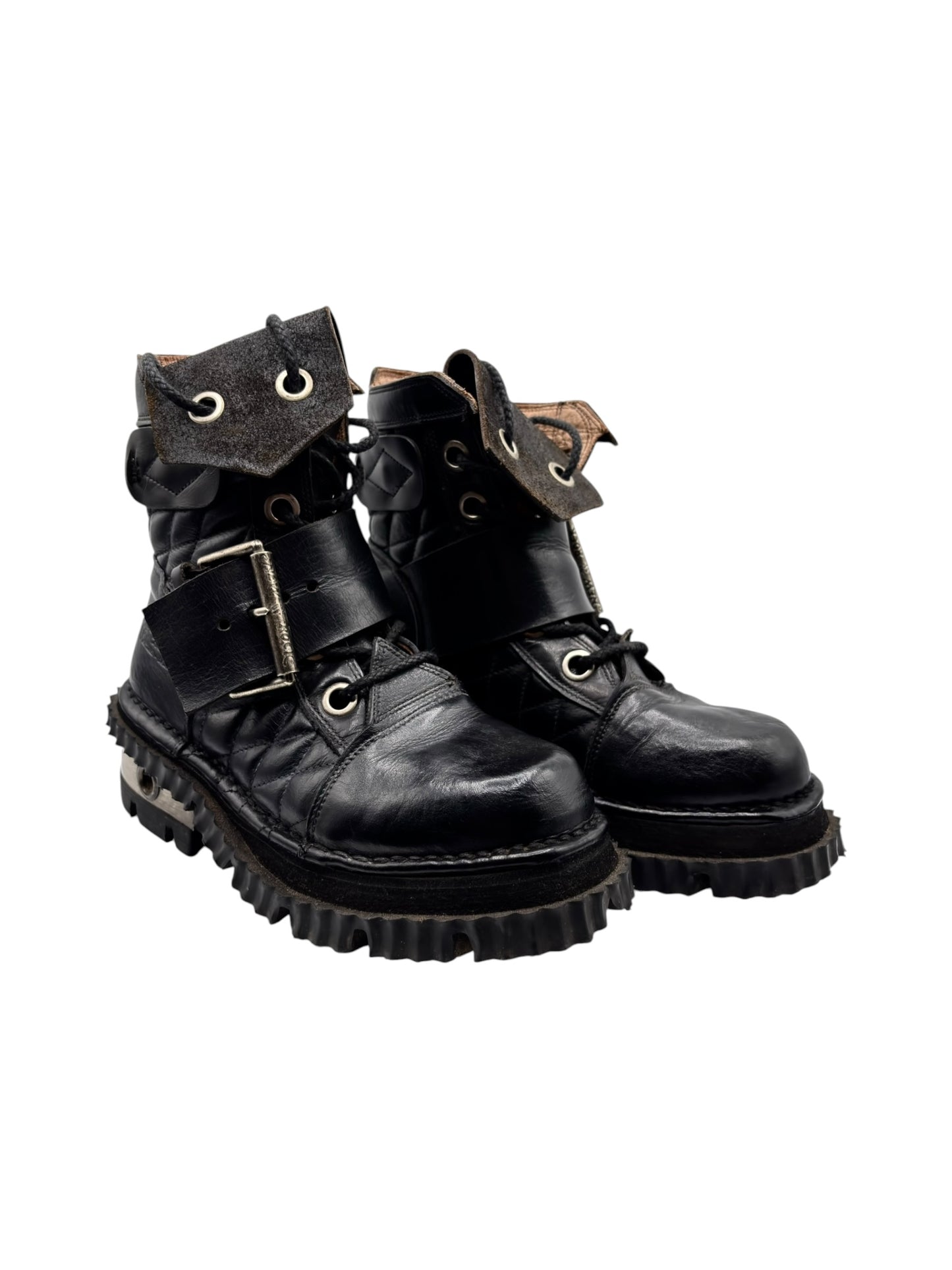 Vintage New Rock raised heel leather buckle boots