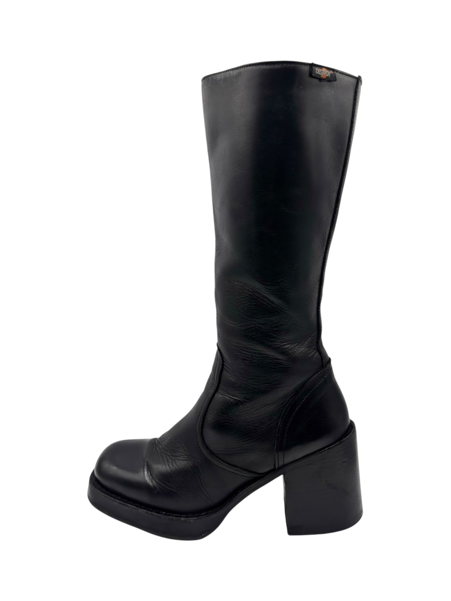 Vintage Destroy knee high block platform leather boots size 38