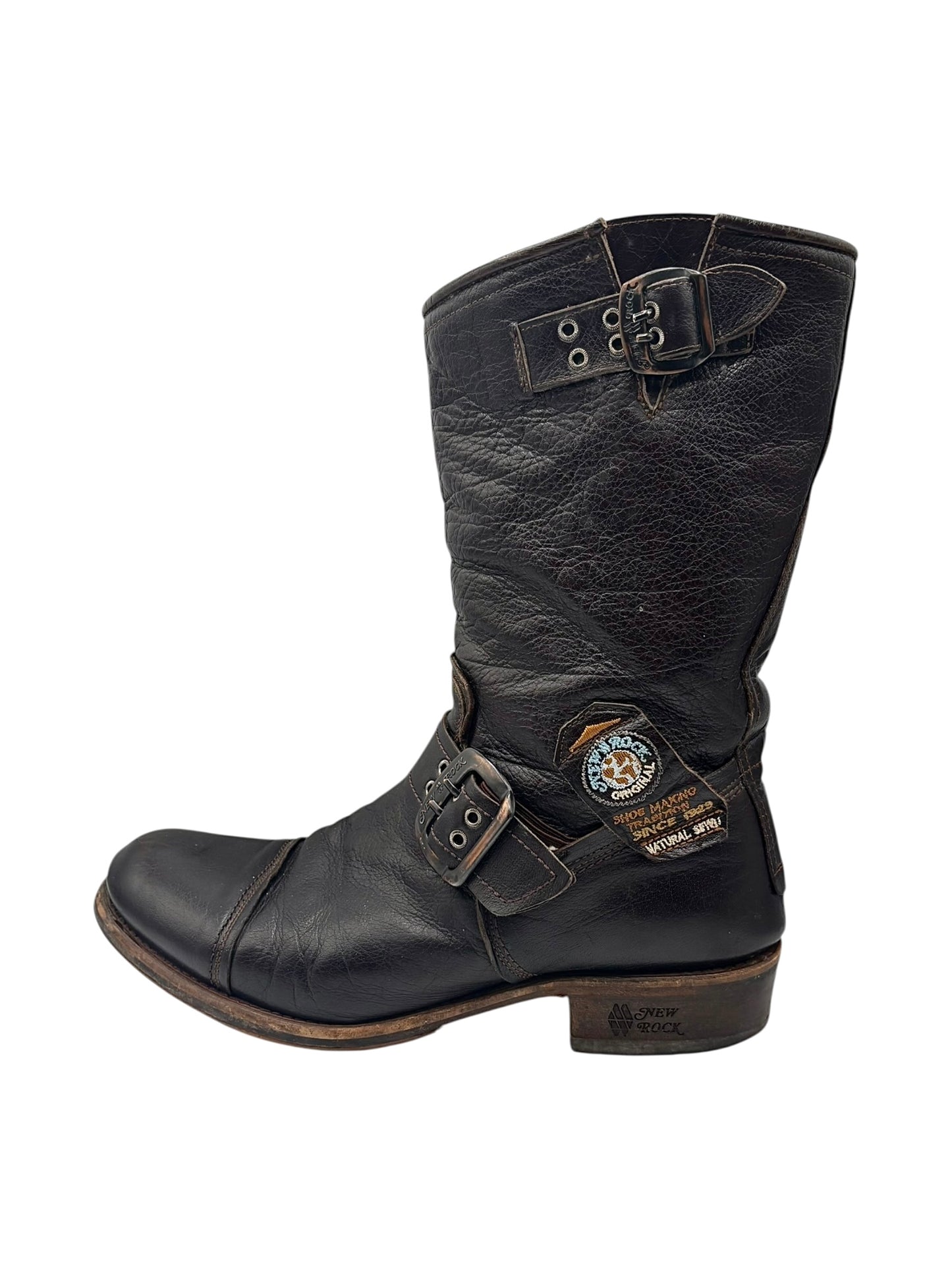 Vintage New Rock dark brown hand-made leather motorcycle boots size 44