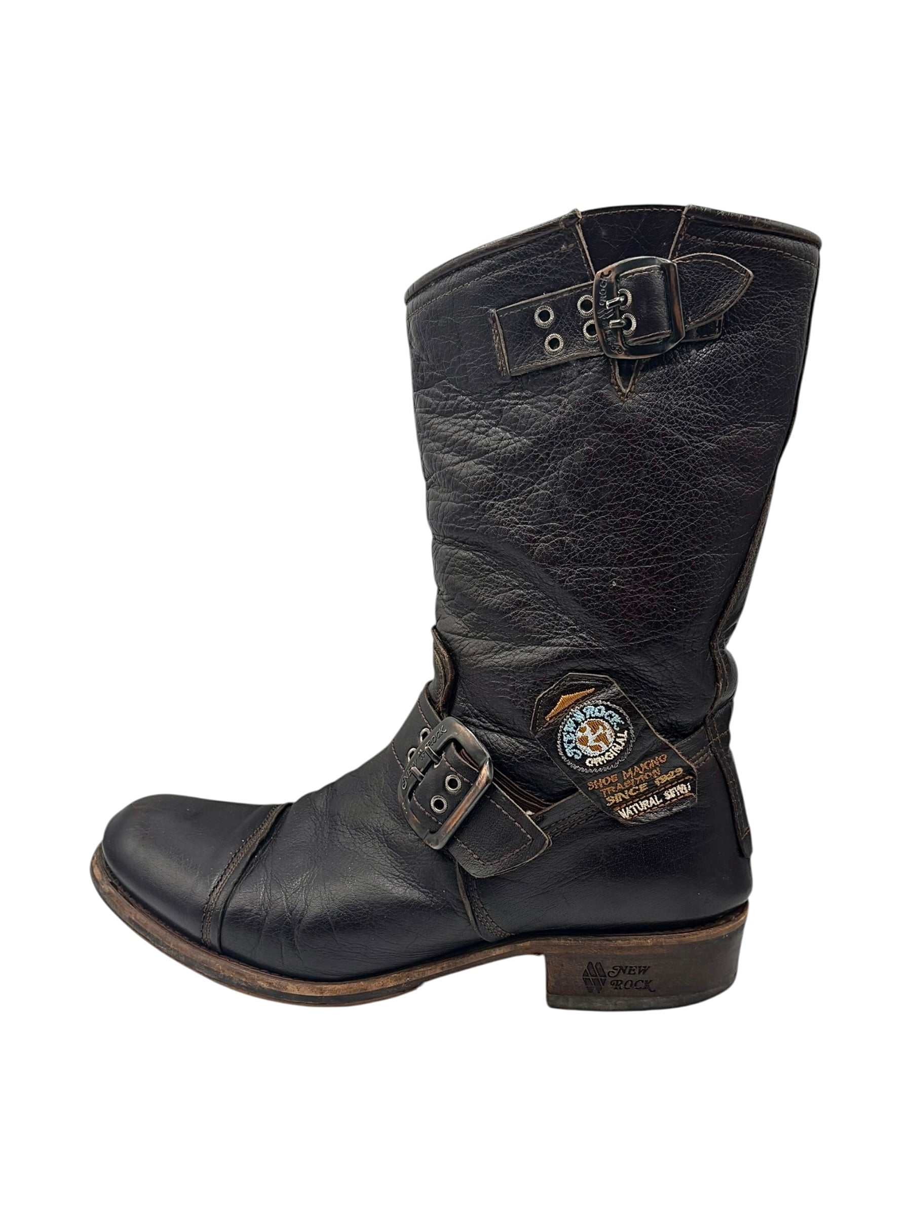 Vintage New Rock dark brown hand-made leather motorcycle boots size 44