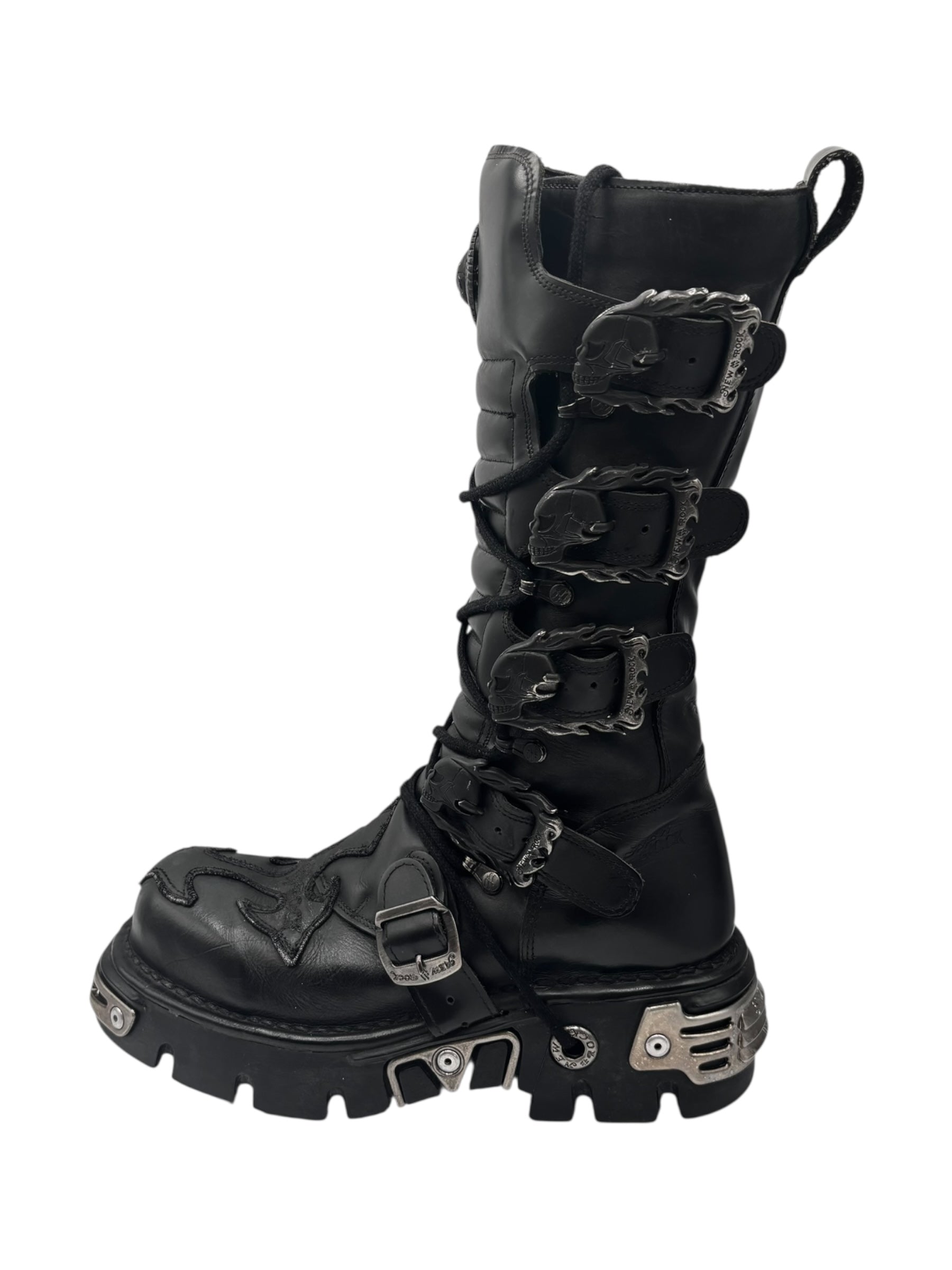 Vintage New Rock knee high leather cross boots size 41