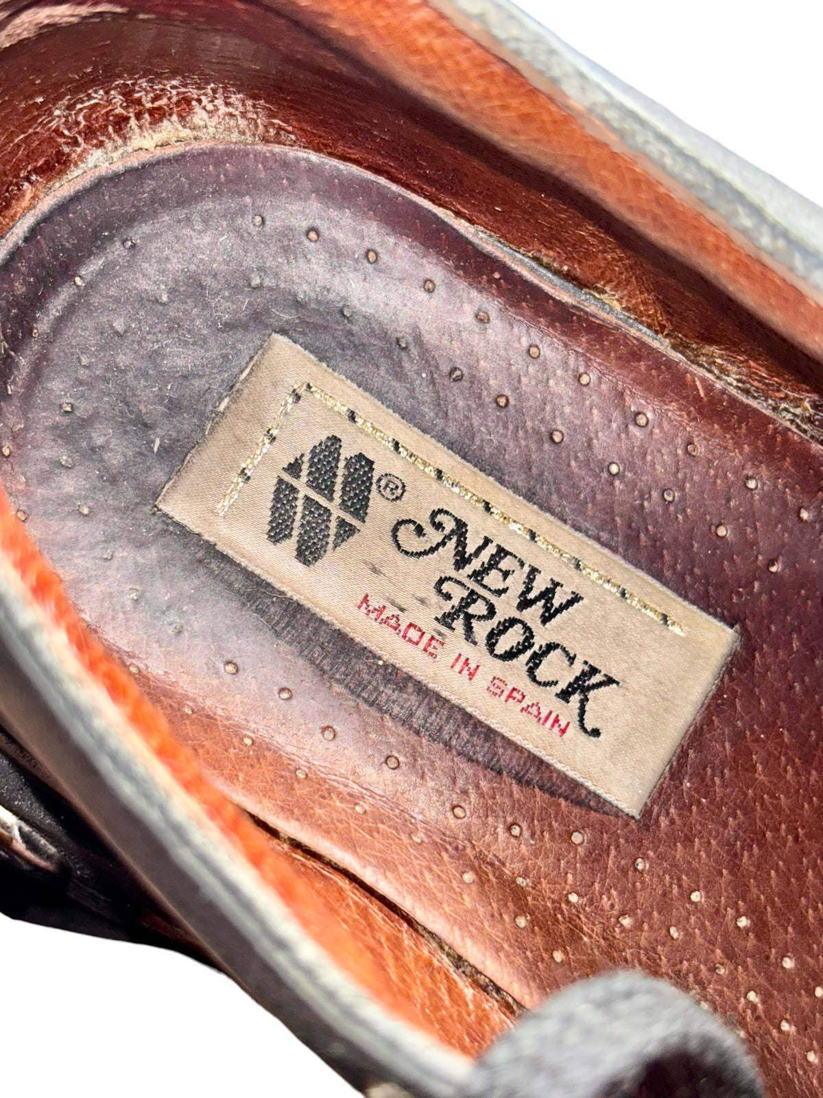 Vintage New Rock pluto platform boots: interior label on leather insole