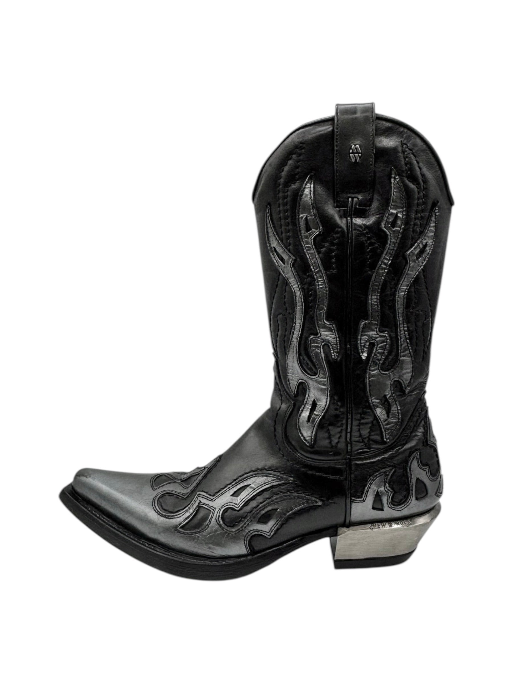 Beautiful vintage New Rock grey flame leather cowboy boots size 41