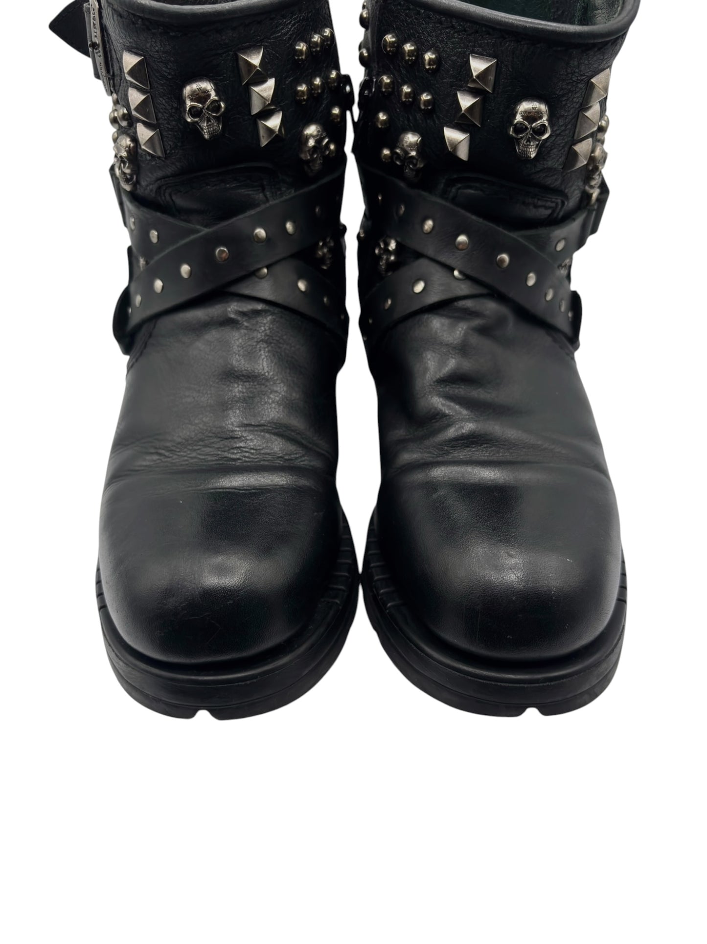 Vintage New Rock leather studded strap biker boots