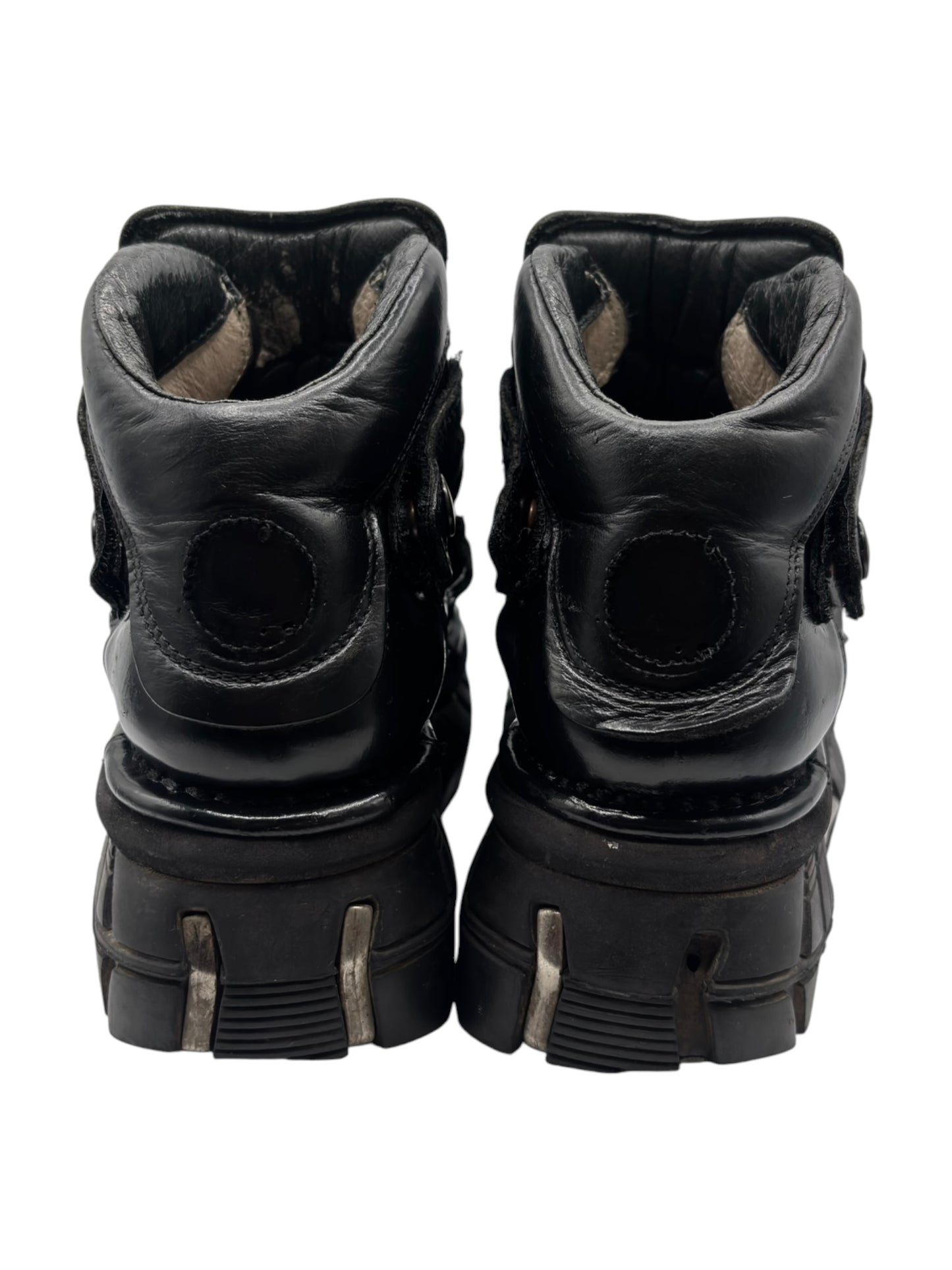 Vintage New Rock black trailer leather platform boots