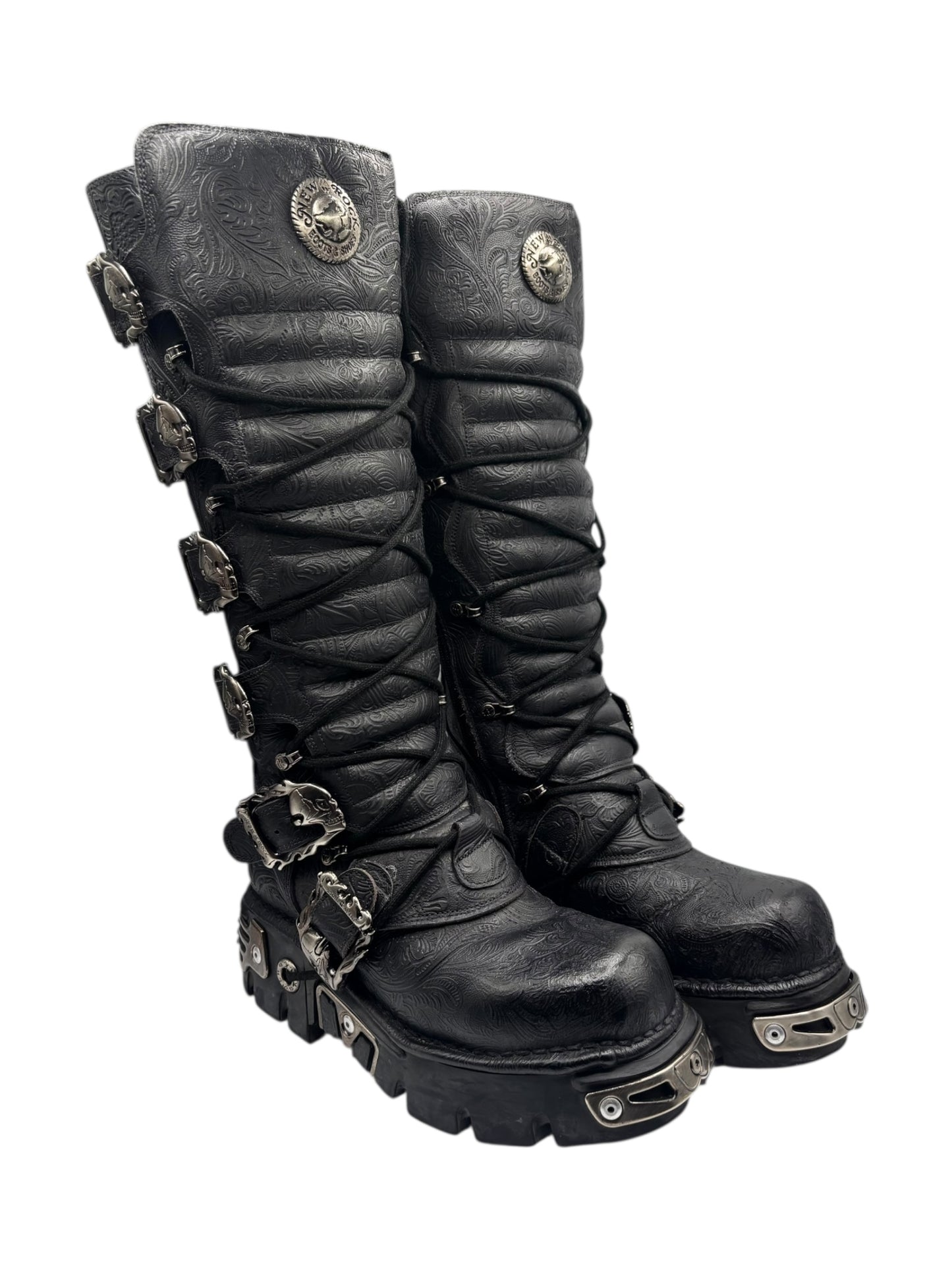 Vintage New Rock knee high patterned reactor leather boots size 40