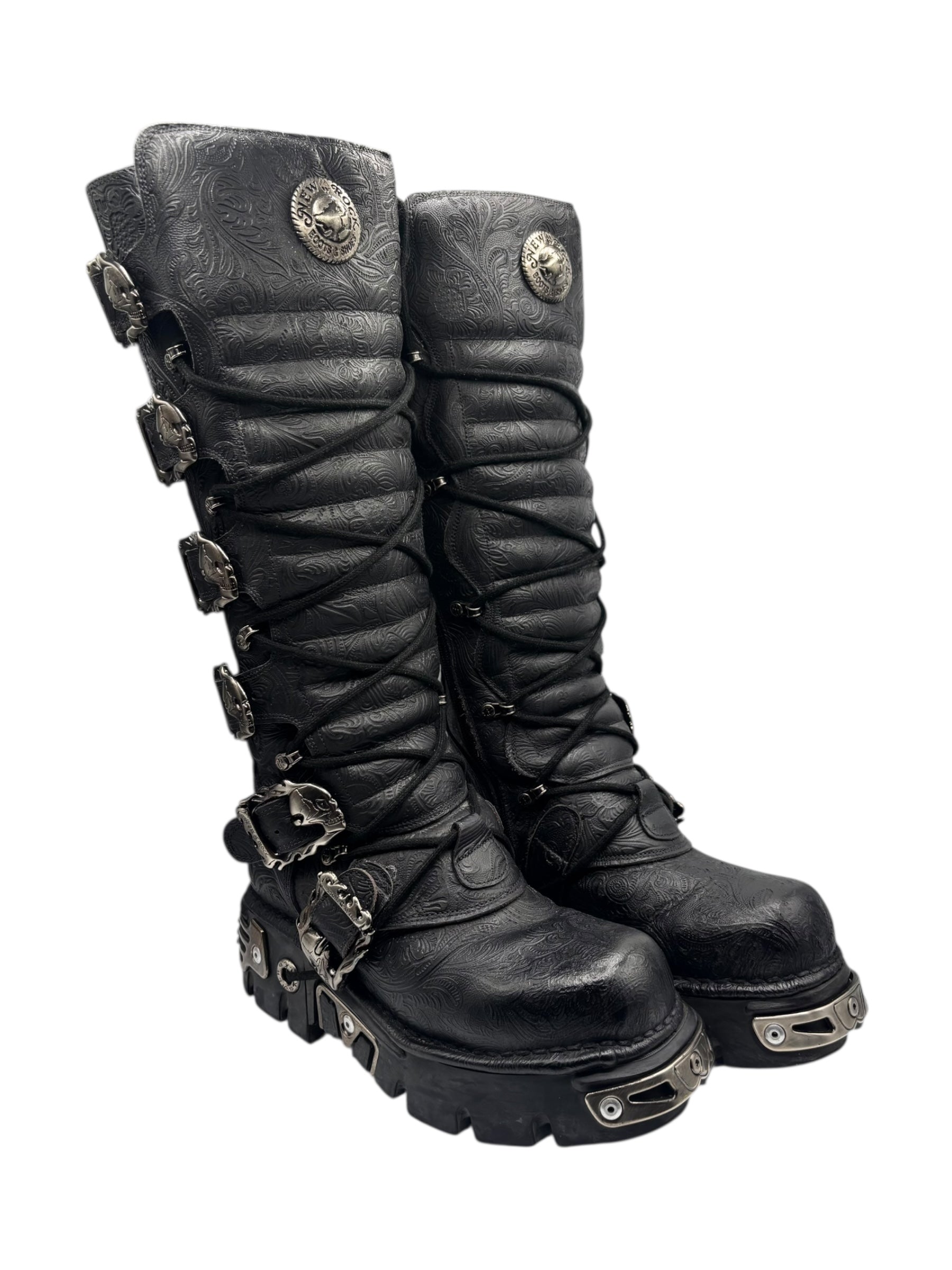 Vintage New Rock knee high patterned reactor leather boots size 40