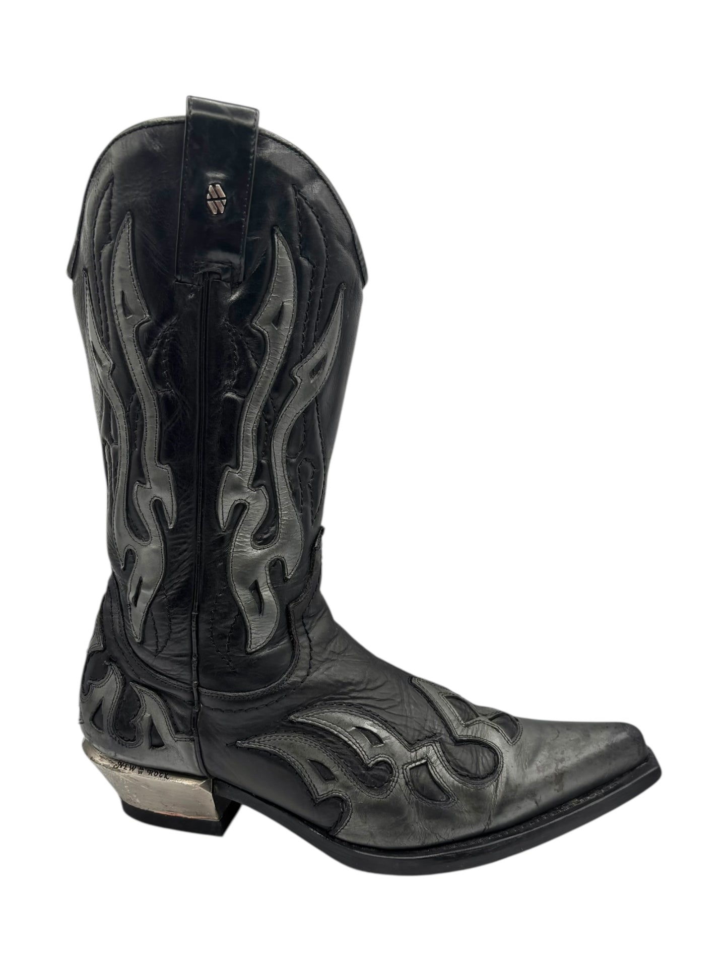 Beautiful vintage New Rock grey flame leather cowboy boots size 42