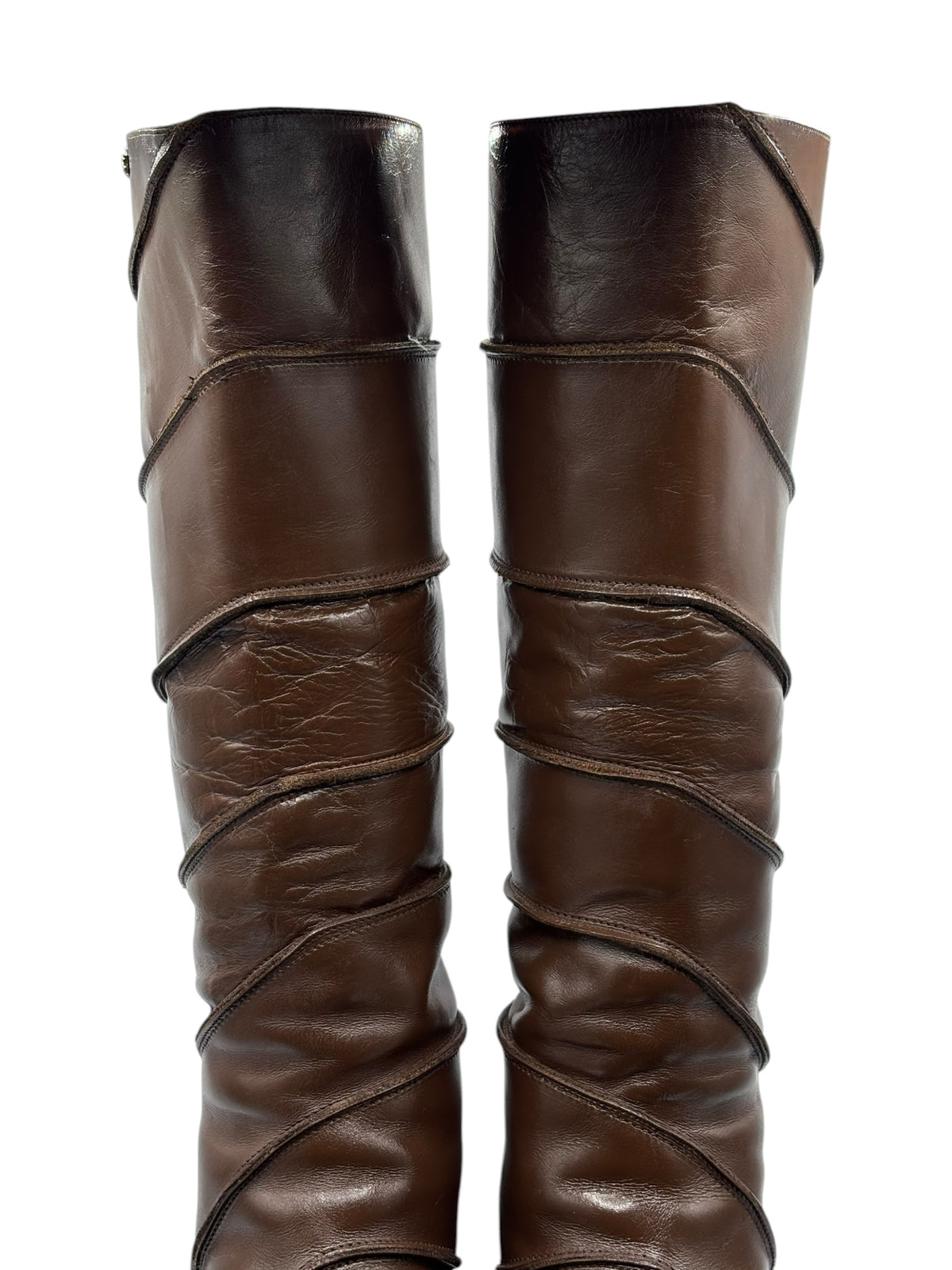 Vintage El Dantes brown knee-high platform boots with block heel and side panels