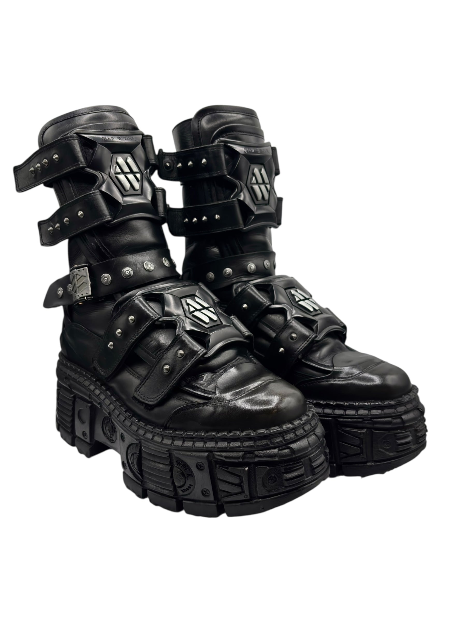 Vintage New Rock gamer leather platform boots size 43