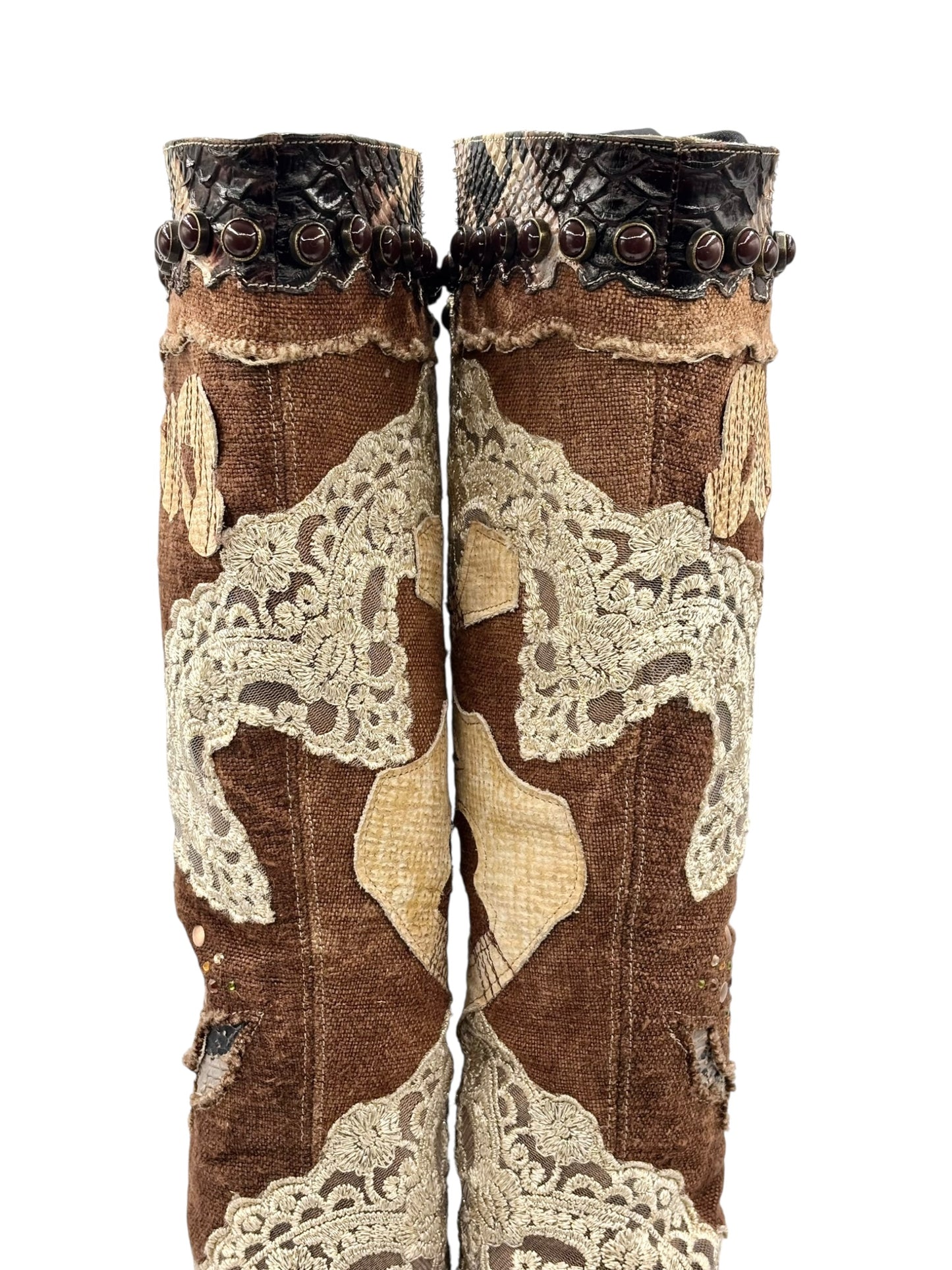 Vintage El Dantes knee high patterned boots size 37