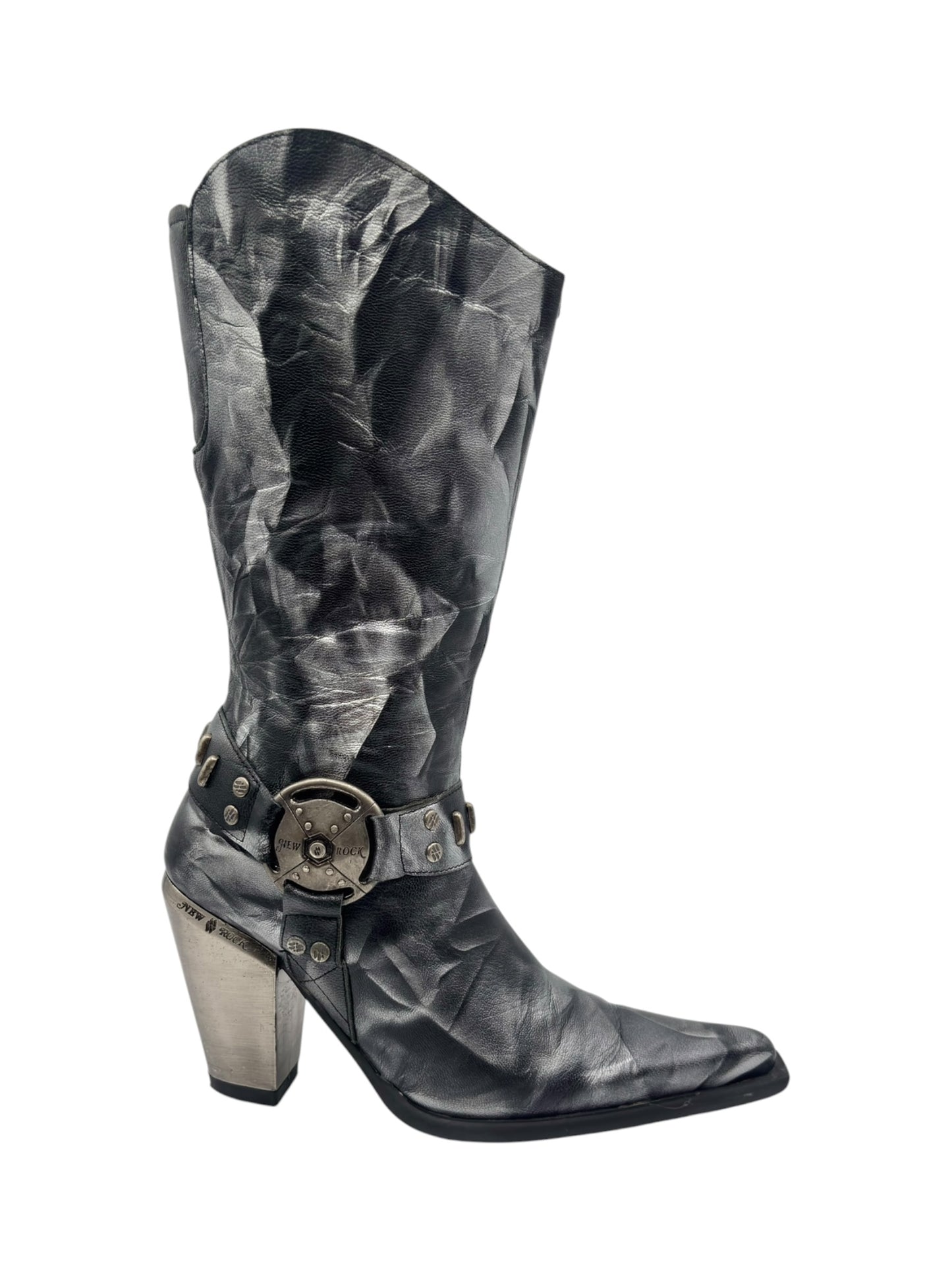 Vintage New arock pointy grey camo leather mid-calf boots