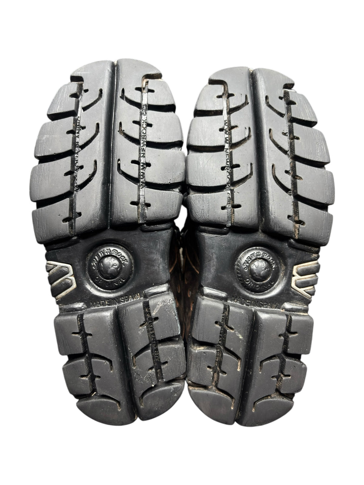 New Rock M-106-S1 brown platform boots, showing treaded outsole and heel grippers