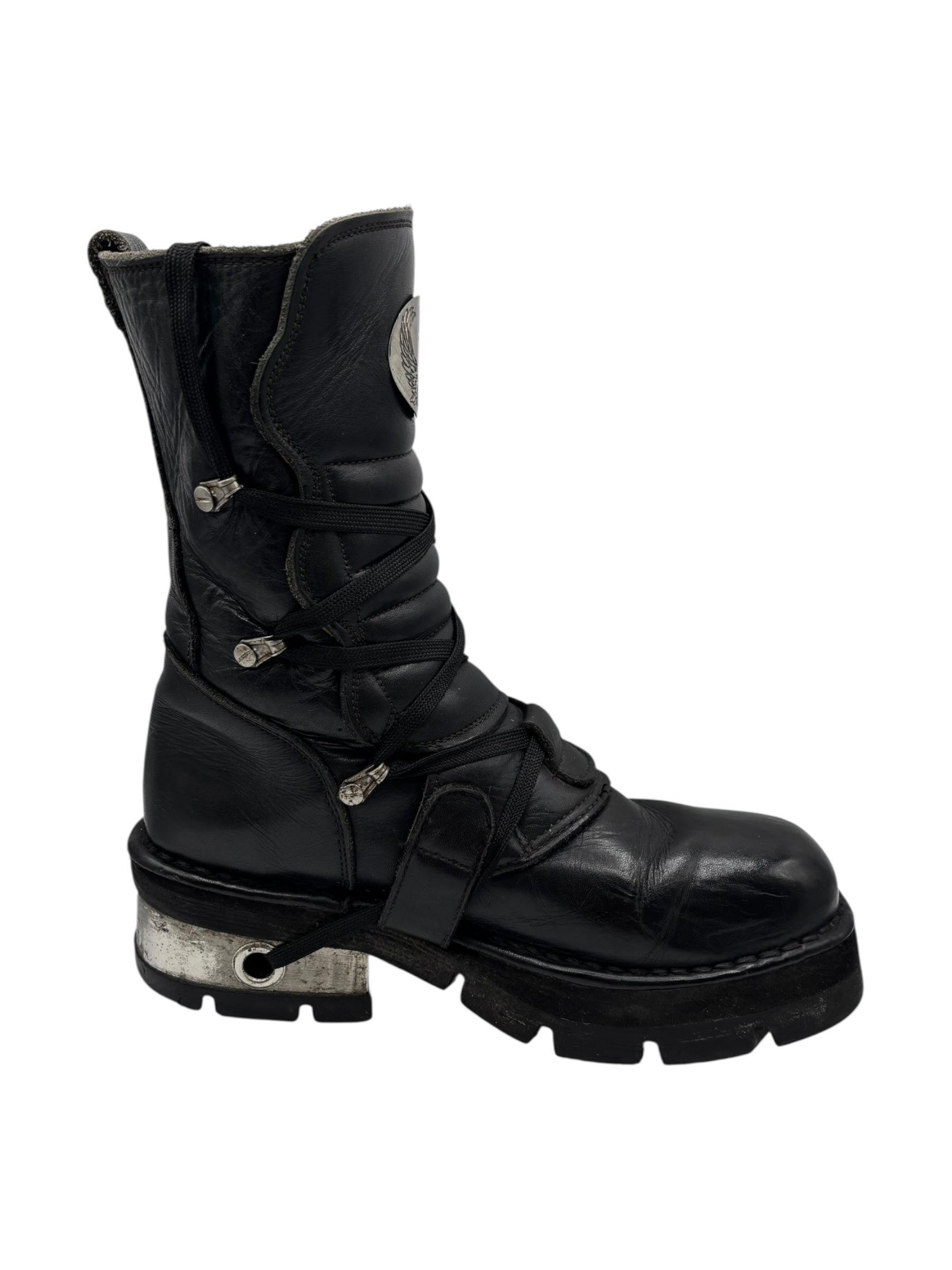 Vintage New Rock leather mid-calf boots from early 90s size 38