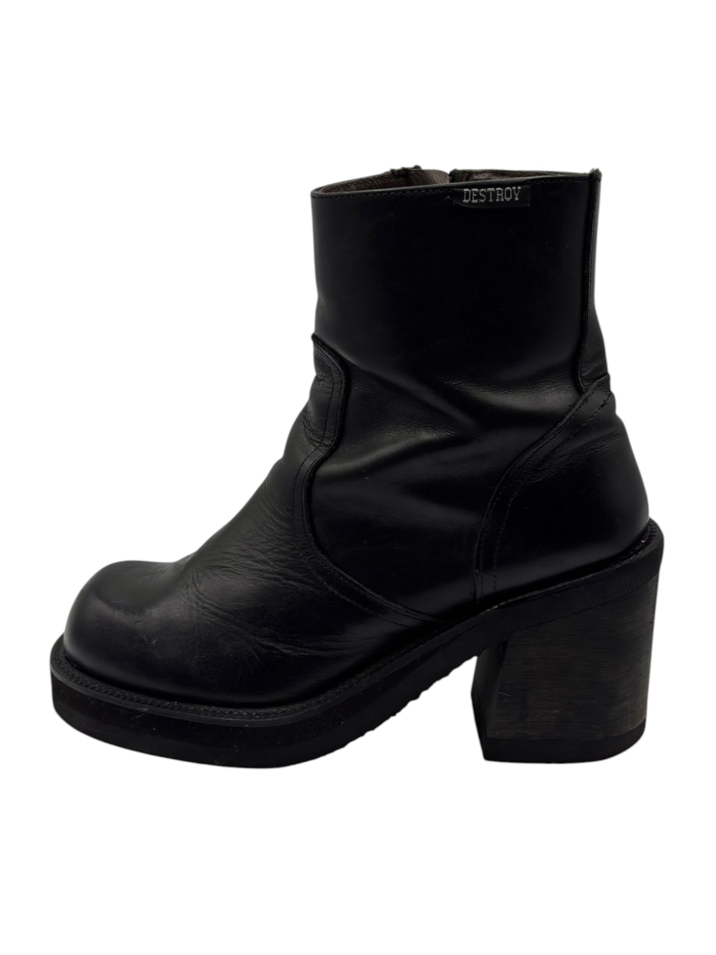 Vintage Destroy black block platform leather boots