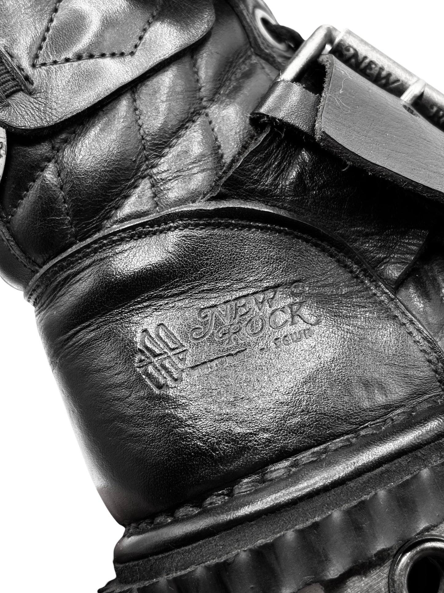 Vintage New Rock raised heel leather buckle boots